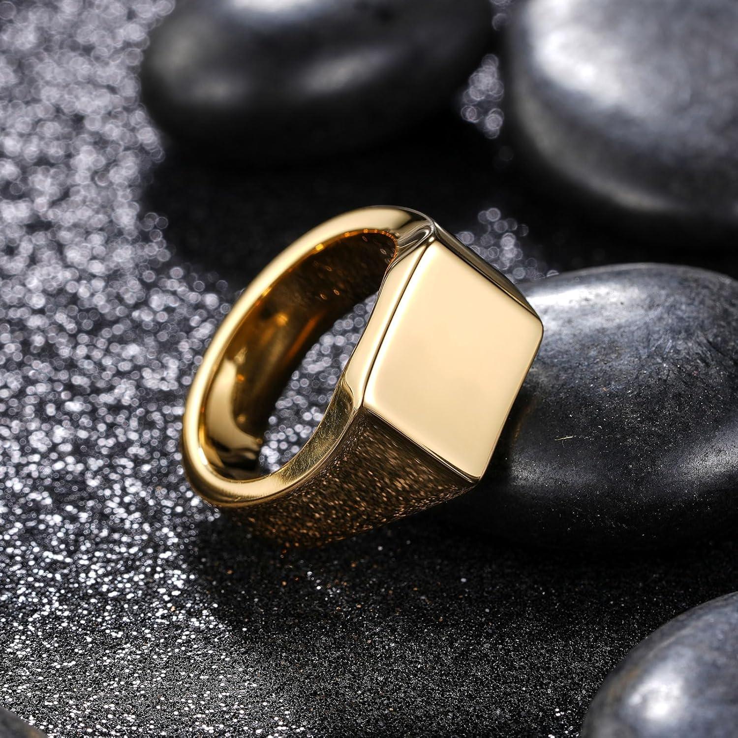 imageKing Will Mens Tungsten Signet Rings Thumb Pinky Biker Band Ring For Men High Polished Plain Wedding Statement Ring Comfort Fit Size 712Gold