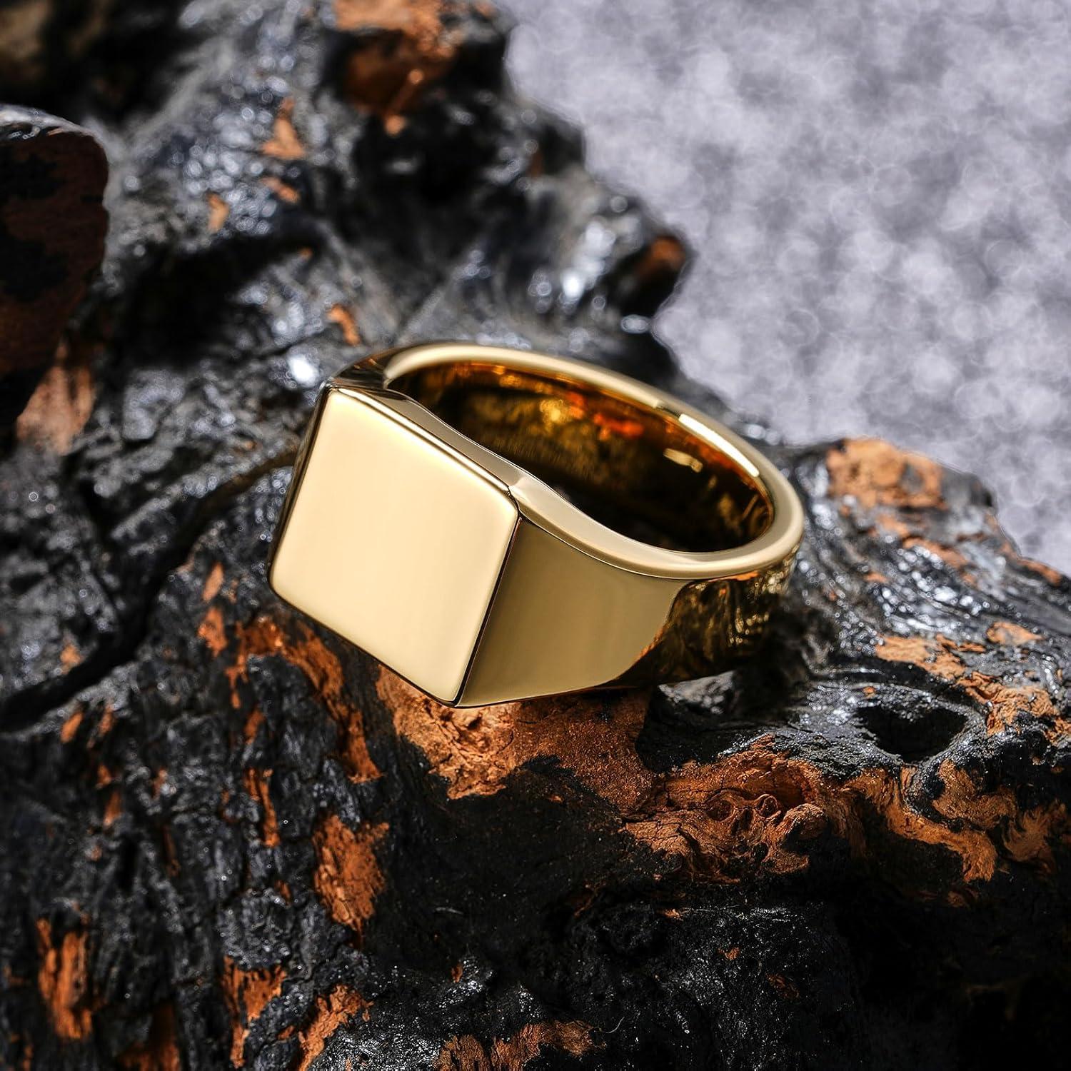 imageKing Will Mens Tungsten Signet Rings Thumb Pinky Biker Band Ring For Men High Polished Plain Wedding Statement Ring Comfort Fit Size 712Gold