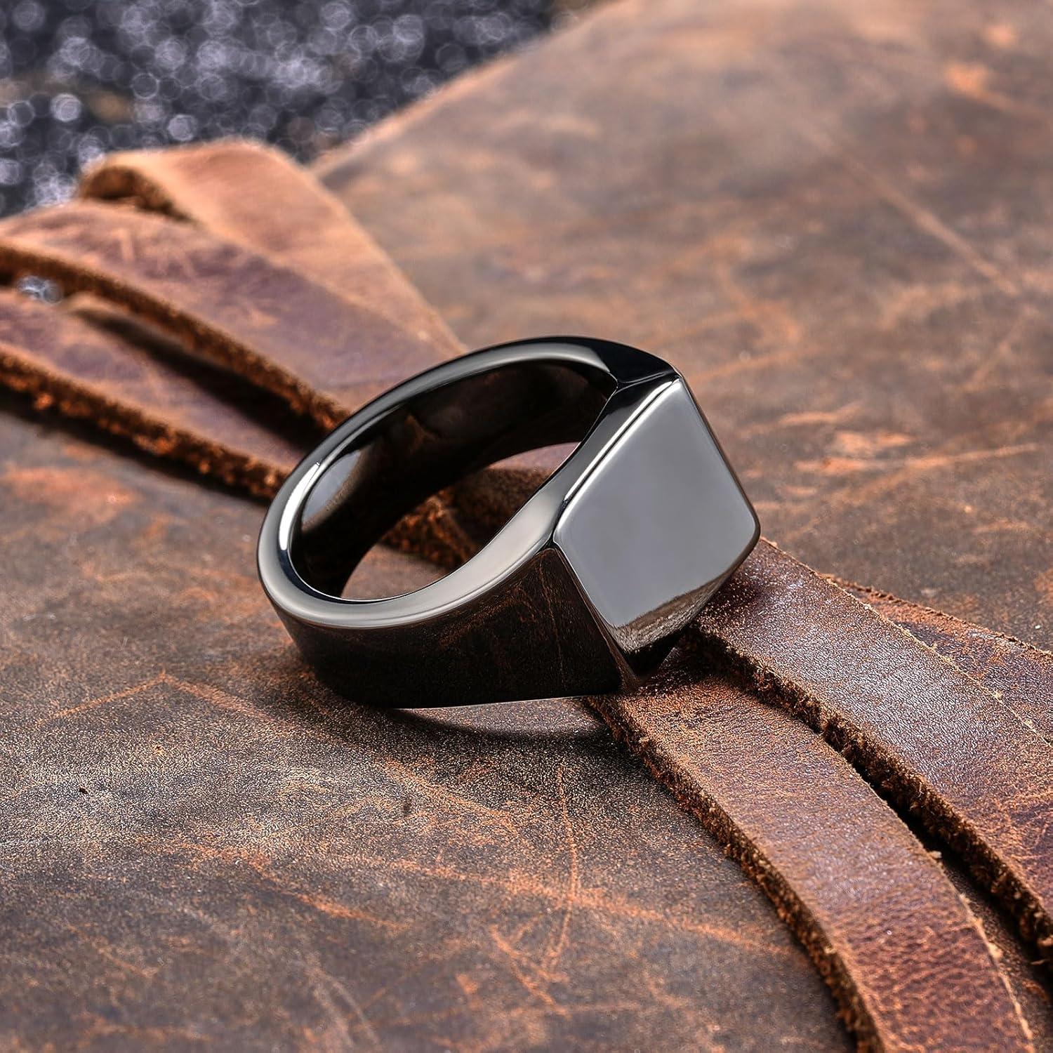 imageKing Will Mens Tungsten Signet Rings Thumb Pinky Biker Band Ring For Men High Polished Plain Wedding Statement Ring Comfort Fit Size 712Gunmetal