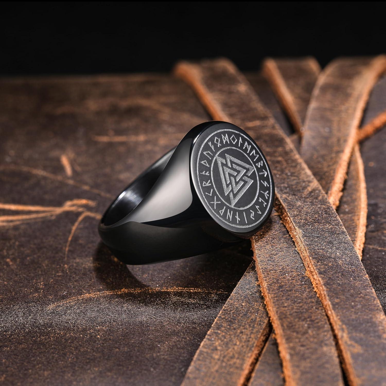 imageKing Will Mens Tungsten Signet Rings Thumb Pinky Biker Band Ring For Men High Polished Plain Wedding Statement Ring Comfort Fit Size 712RunesBlack