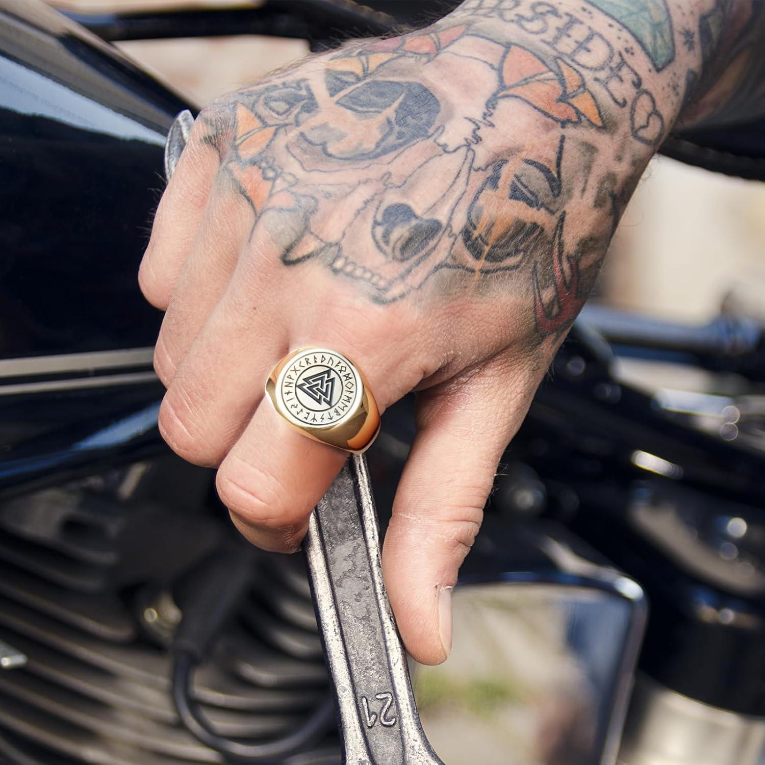 imageKing Will Mens Tungsten Signet Rings Thumb Pinky Biker Band Ring For Men High Polished Plain Wedding Statement Ring Comfort Fit Size 712RunesGold