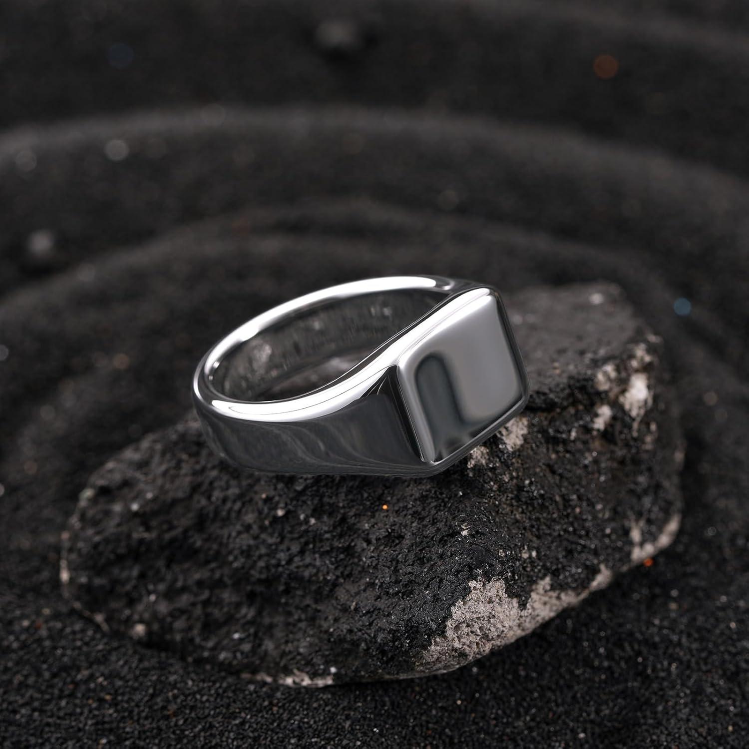 imageKing Will Mens Tungsten Signet Rings Thumb Pinky Biker Band Ring For Men High Polished Plain Wedding Statement Ring Comfort Fit Size 712Silver