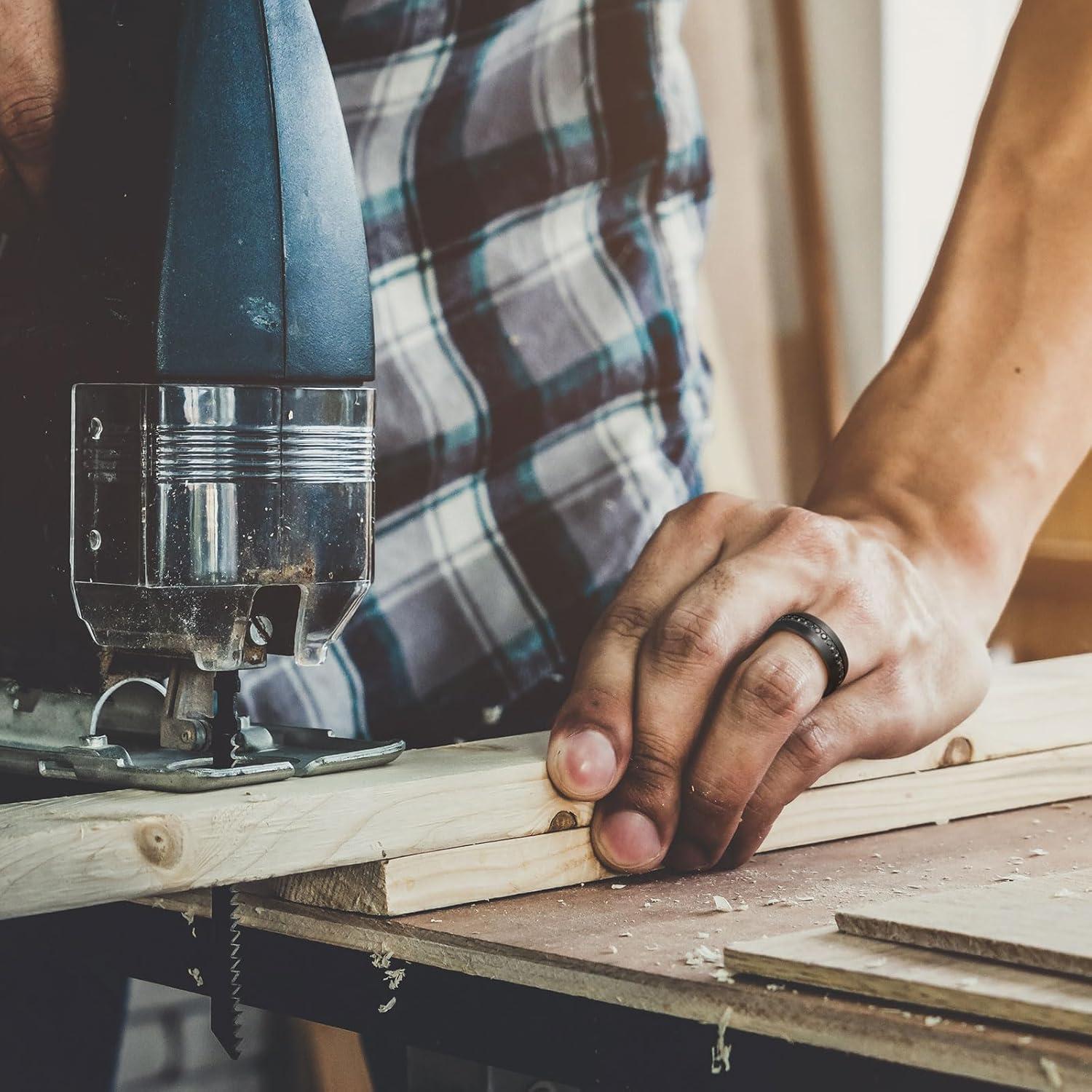 imageKing Will Mens Tungsten Wedding Band with Cubic Zircon Inlay 7mm8mm Flat Cut Comfort Fit Engagement RingsABlack Domed8mm