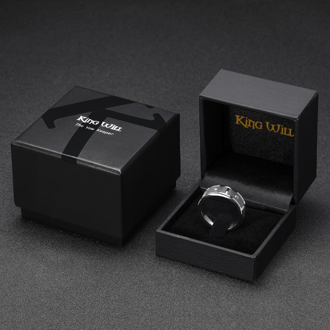 imageKing Will Mens Tungsten Wedding Band with Cubic Zircon Inlay 7mm8mm Flat Cut Comfort Fit Engagement RingsBGunmetalSilver Inlay8mm