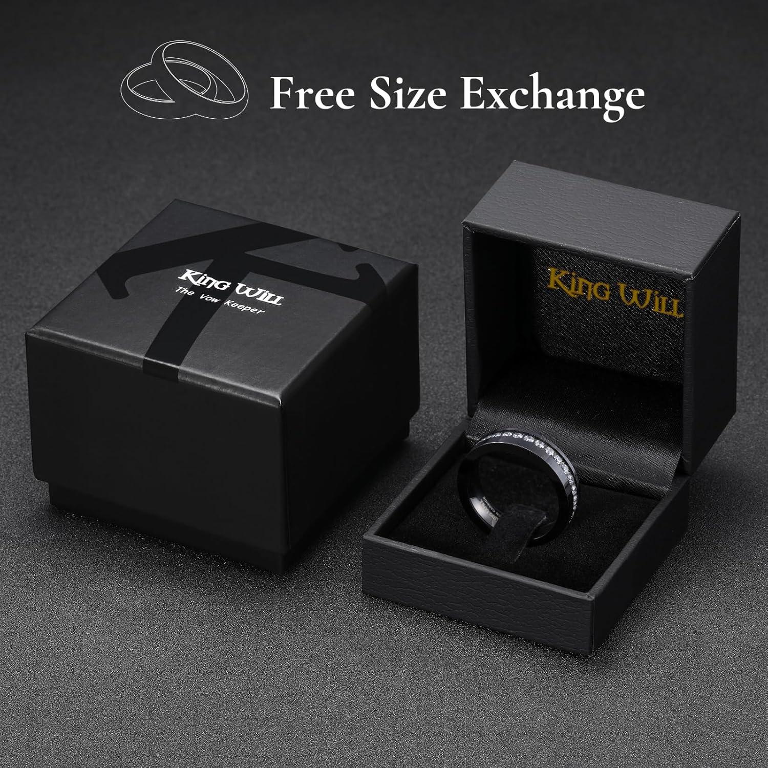 imageKing Will Mens Tungsten Wedding Band with Cubic Zircon Inlay 7mm8mm Flat Cut Comfort Fit Engagement RingsBlackWhite6mm