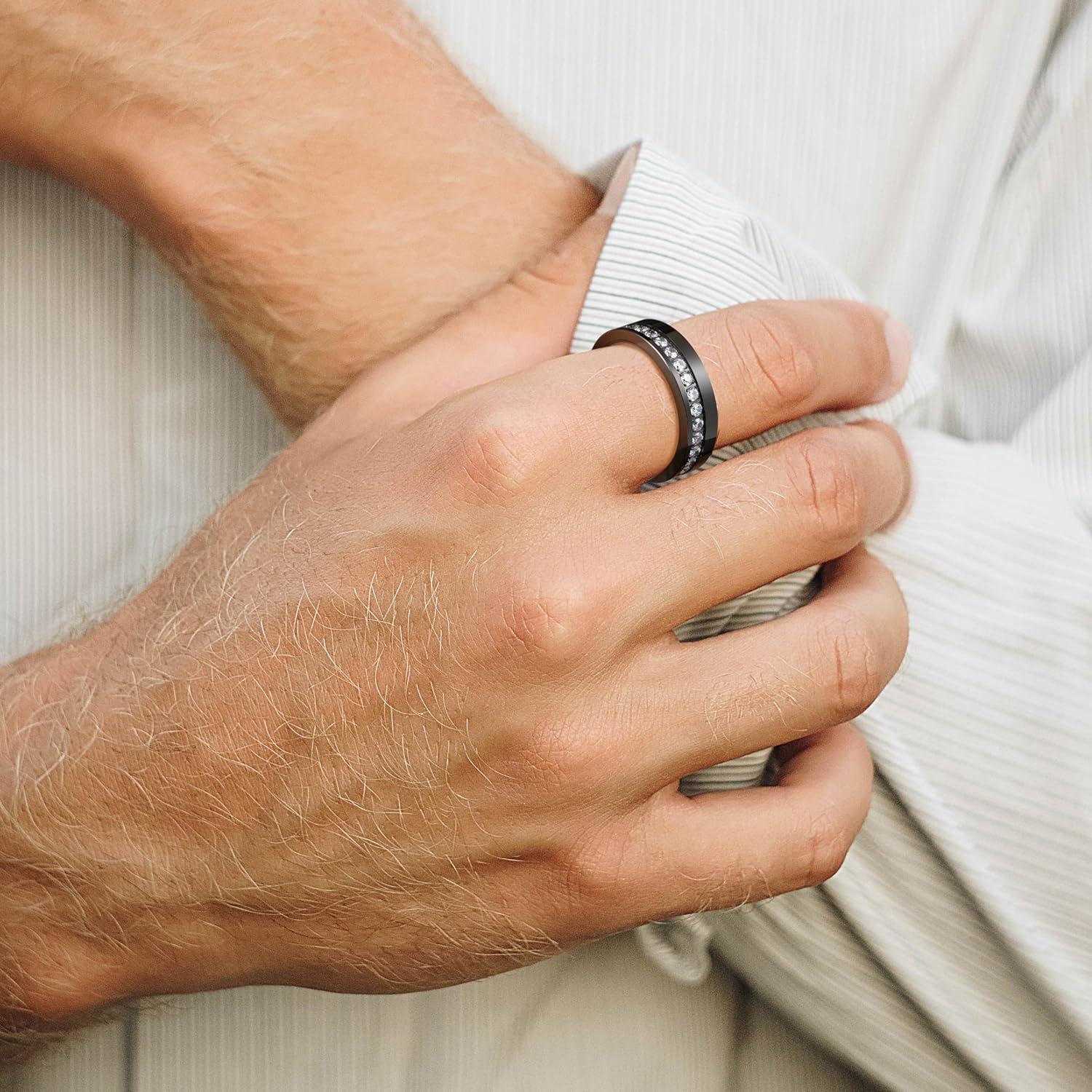 imageKing Will Mens Tungsten Wedding Band with Cubic Zircon Inlay 7mm8mm Flat Cut Comfort Fit Engagement RingsBlackWhite6mm