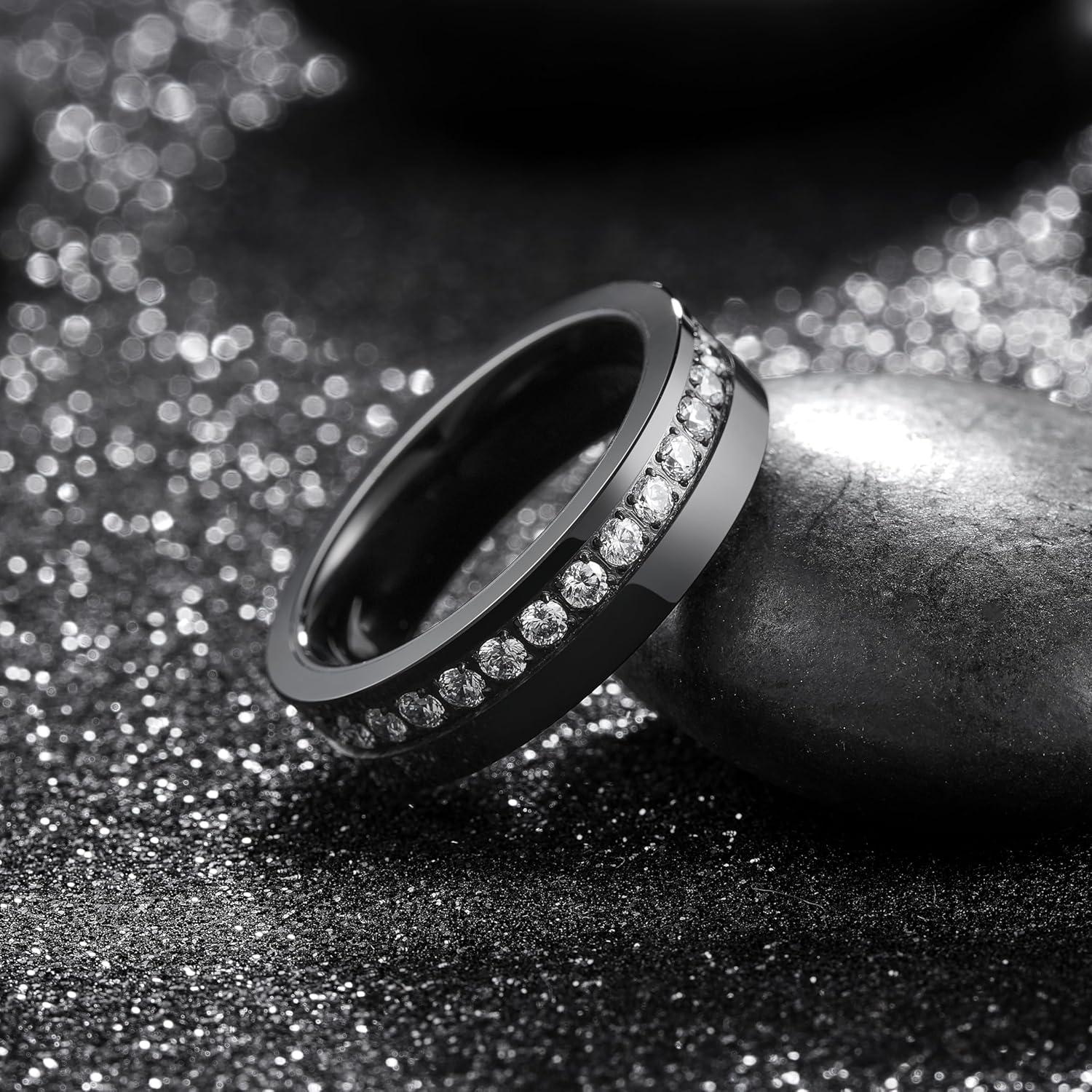 imageKing Will Mens Tungsten Wedding Band with Cubic Zircon Inlay 7mm8mm Flat Cut Comfort Fit Engagement RingsBlackWhite6mm