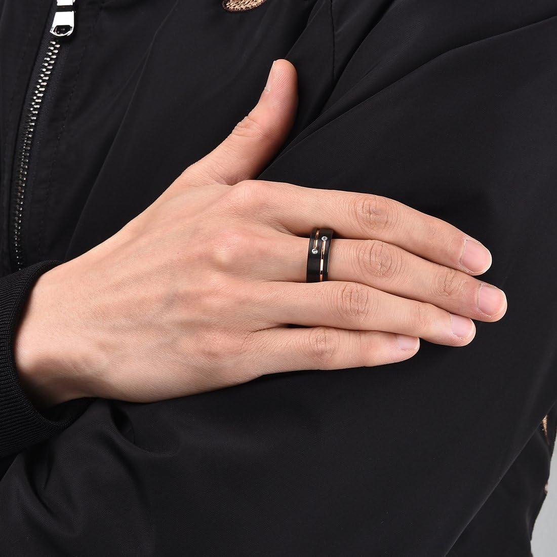 imageKing Will Mens Tungsten Wedding Band with Cubic Zircon Inlay 7mm8mm Flat Cut Comfort Fit Engagement RingsCBlackGold8mm