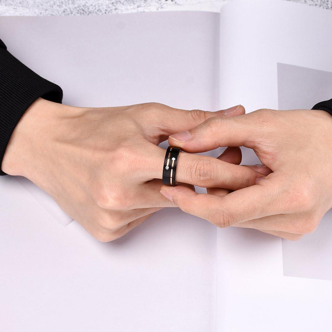 imageKing Will Mens Tungsten Wedding Band with Cubic Zircon Inlay 7mm8mm Flat Cut Comfort Fit Engagement RingsCBlackGold8mm