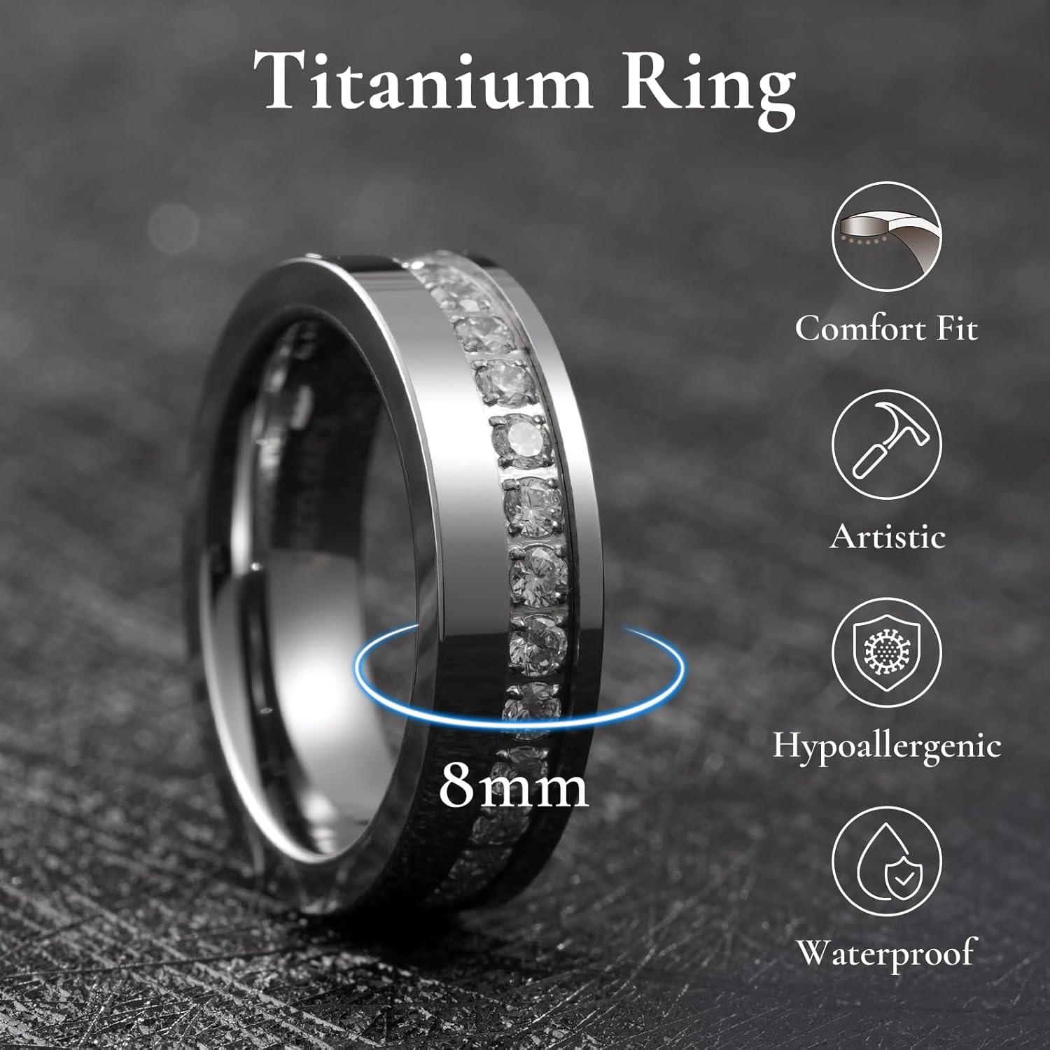imageKing Will Mens Tungsten Wedding Band with Cubic Zircon Inlay 7mm8mm Flat Cut Comfort Fit Engagement RingsSilverWhite6mm
