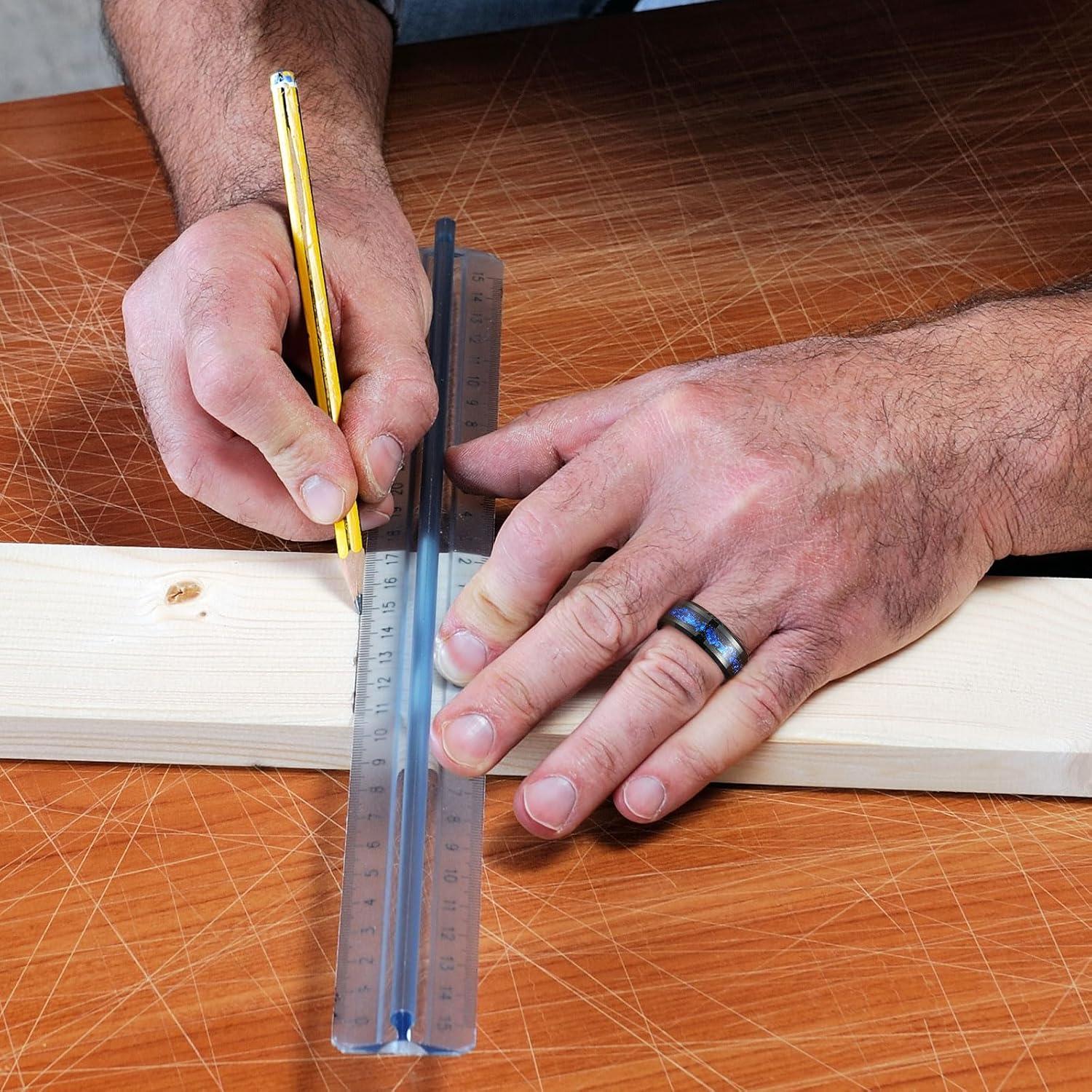 imageKing Will Mens Wedding Band with Foils Inlay BlackSilverGold Beveled Edge Glowstone Ring 6mm8mm Tungsten Carbide Rings Comfort FitBlackBlue8mm