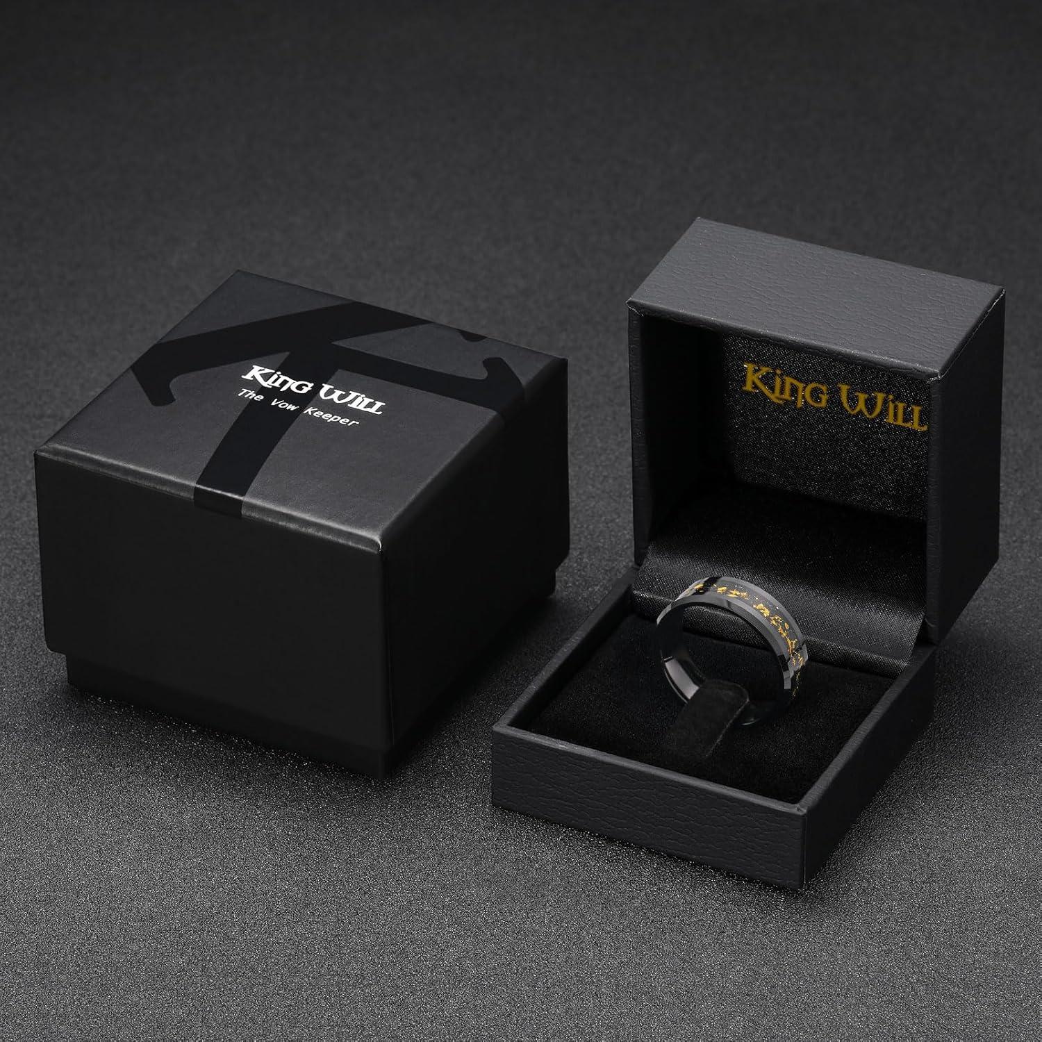 imageKing Will Mens Wedding Band with Foils Inlay BlackSilverGold Beveled Edge Glowstone Ring 6mm8mm Tungsten Carbide Rings Comfort FitBlackColorful Gold8mm