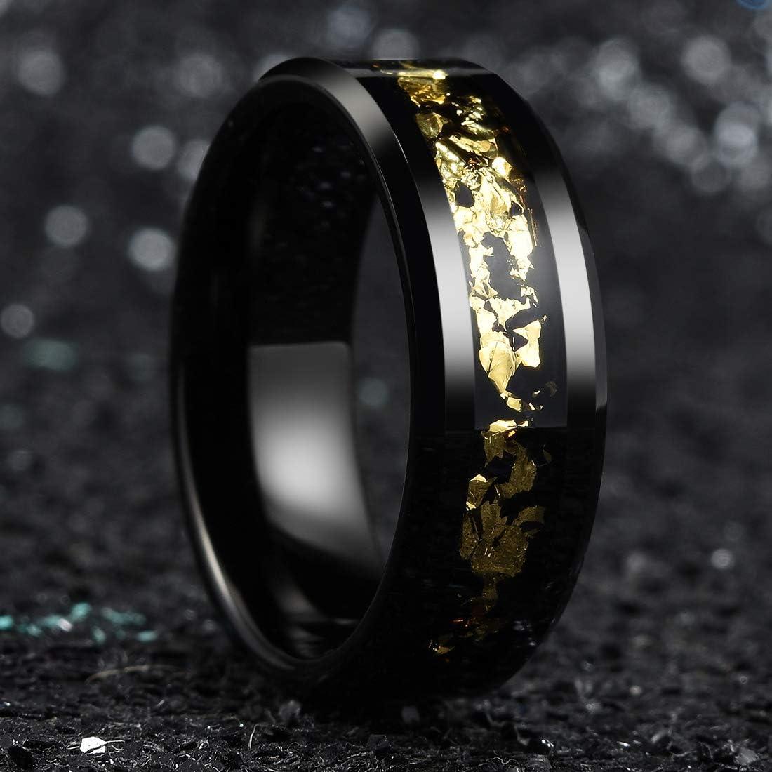 imageKing Will Mens Wedding Band with Foils Inlay BlackSilverGold Beveled Edge Glowstone Ring 6mm8mm Tungsten Carbide Rings Comfort FitBlackGold8mm