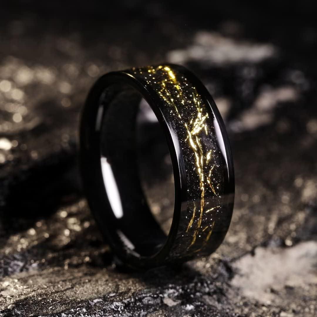 imageKing Will Mens Wedding Band with Foils Inlay BlackSilverGold Beveled Edge Glowstone Ring 6mm8mm Tungsten Carbide Rings Comfort FitPipe CutBlackGold8mm