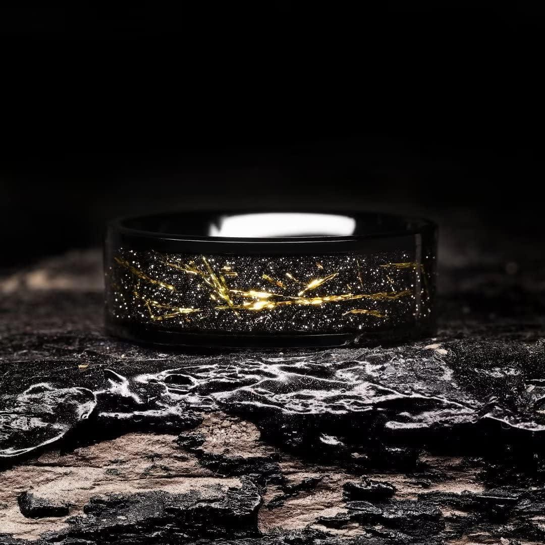 imageKing Will Mens Wedding Band with Foils Inlay BlackSilverGold Beveled Edge Glowstone Ring 6mm8mm Tungsten Carbide Rings Comfort FitPipe CutBlackGold8mm