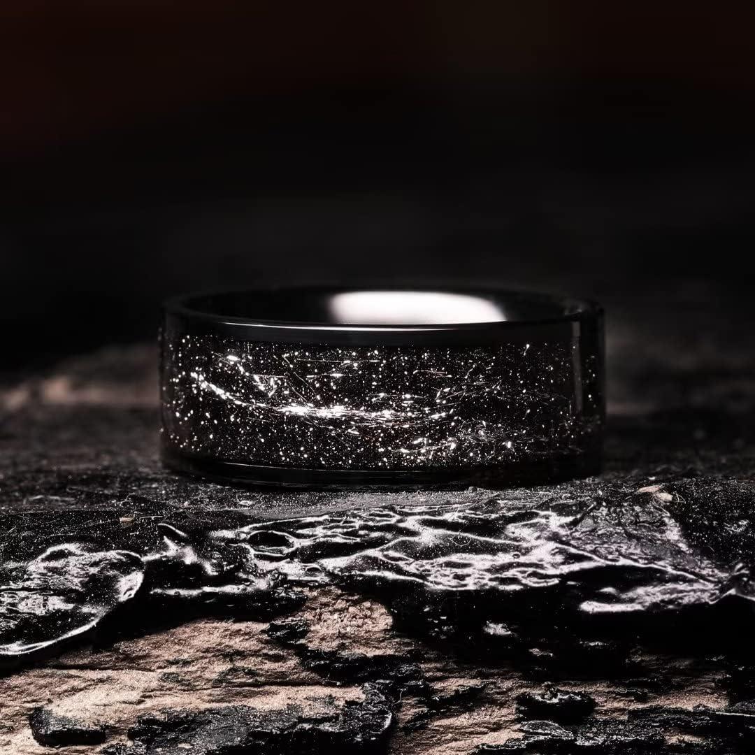 imageKing Will Mens Wedding Band with Foils Inlay BlackSilverGold Beveled Edge Glowstone Ring 6mm8mm Tungsten Carbide Rings Comfort FitPipe CutBlackSilver8mm