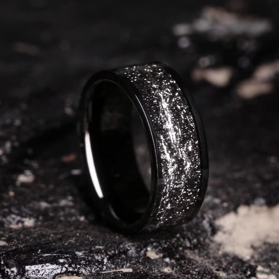 imageKing Will Mens Wedding Band with Foils Inlay BlackSilverGold Beveled Edge Glowstone Ring 6mm8mm Tungsten Carbide Rings Comfort FitPipe CutBlackSilver8mm