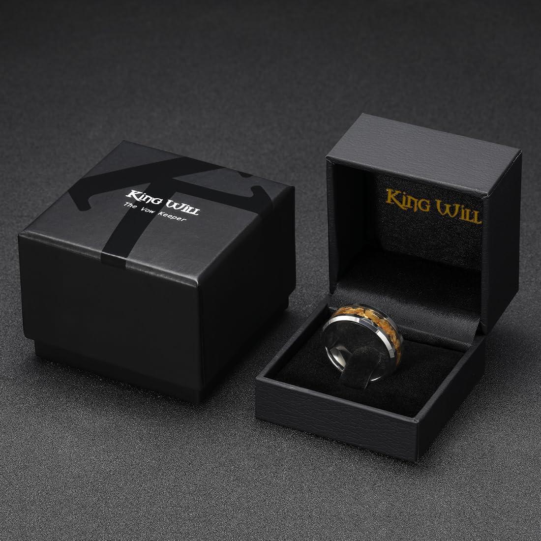 imageKing Will Mens Wedding Band with Foils Inlay BlackSilverGold Beveled Edge Glowstone Ring 6mm8mm Tungsten Carbide Rings Comfort FitSilverGold Stone8mm