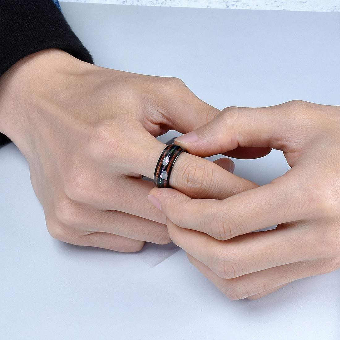 imageKing Will Nature 8mm Turquoise Tungsten Carbide Wedding Ring Abalone Shell Opal Inlaid Real Wood Engagement Band for MenColorful Fragments