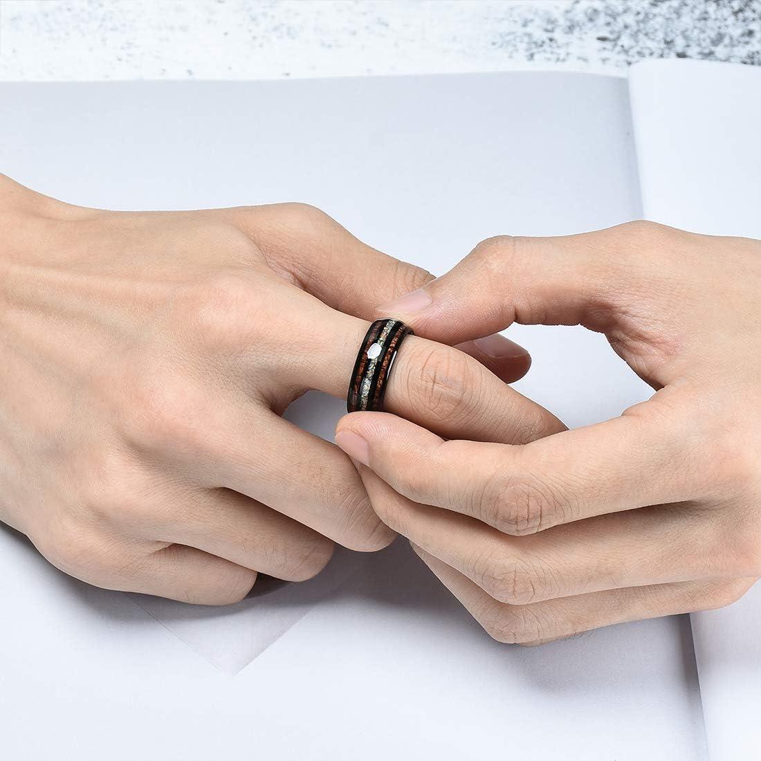 imageKing Will Nature 8mm Turquoise Tungsten Carbide Wedding Ring Abalone Shell Opal Inlaid Real Wood Engagement Band for MenMulticolor