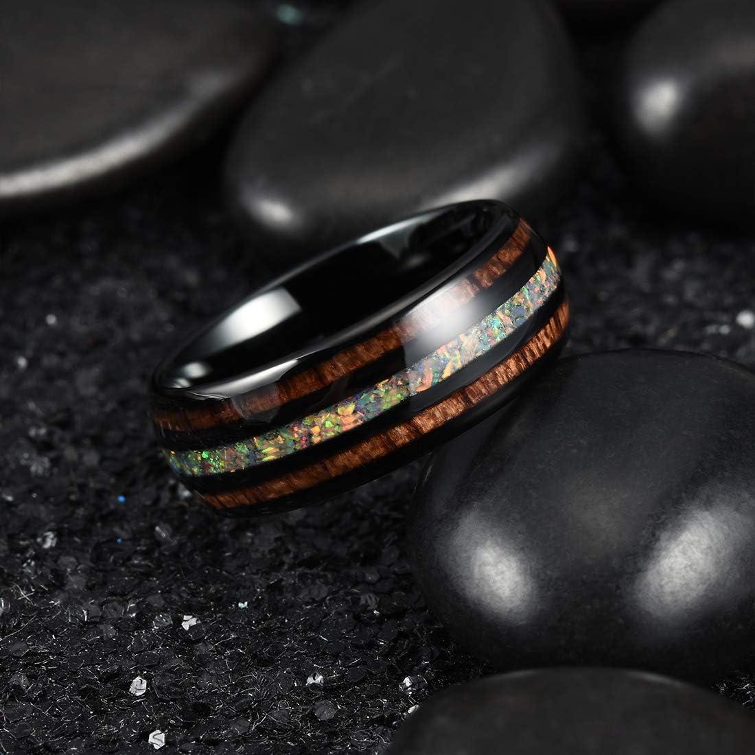 imageKing Will Nature 8mm Turquoise Tungsten Carbide Wedding Ring Abalone Shell Opal Inlaid Real Wood Engagement Band for MenMulticolor