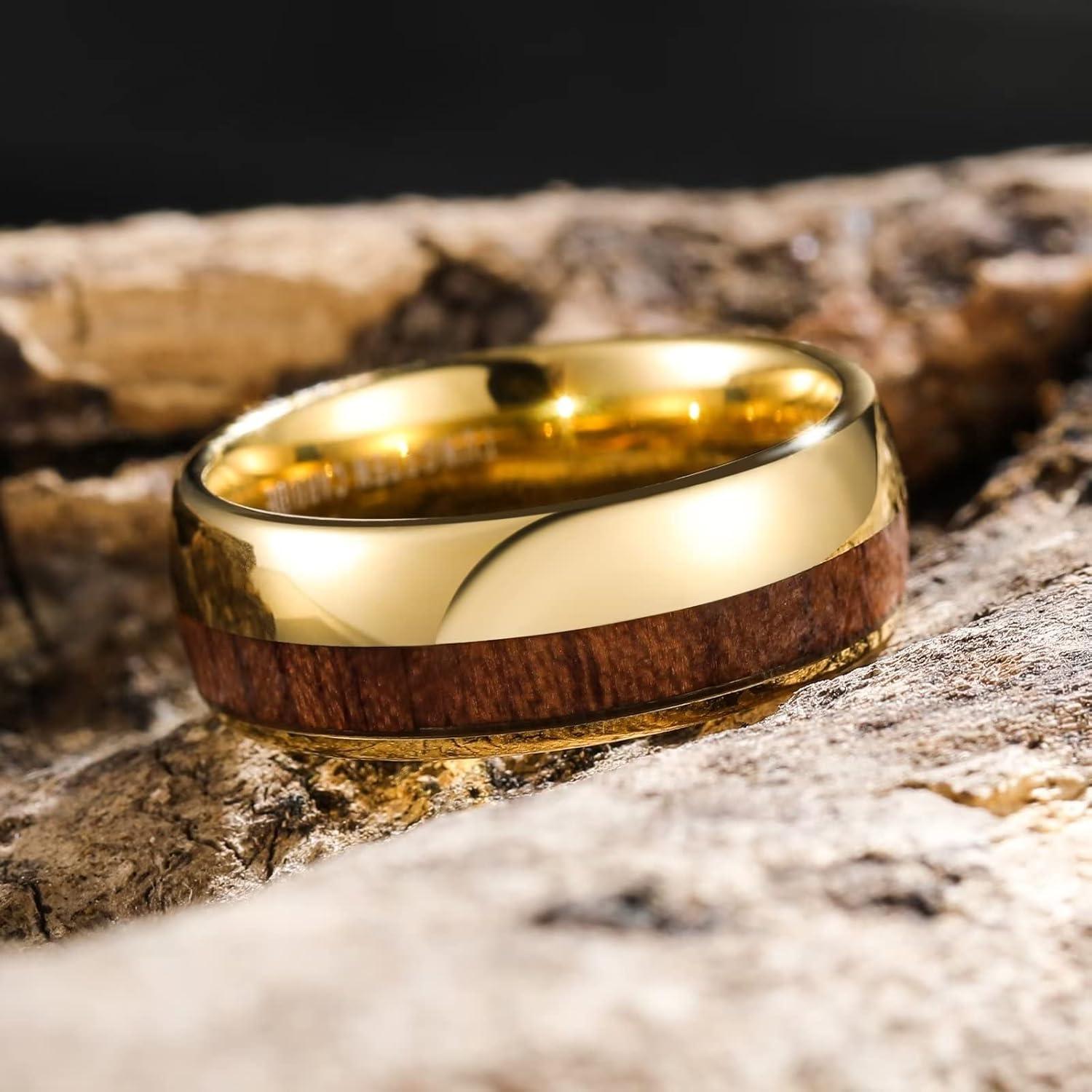 imageKing Will Nature Koa Wood Inlay Tungsten Carbide Wedding Ring 8mm SilverBlackGoldGreenRose GoldBlue Wedding Band for Men High Polished Anniversary Rings Comfort Fit Size 615gold thin wood