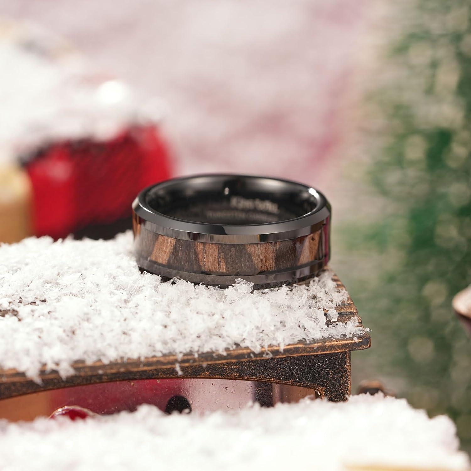 imageKing Will Nature Koa Wood Inlay Tungsten Carbide Wedding Ring 8mm SilverBlackGoldGreenRose GoldBlue Wedding Band for Men High Polished Anniversary Rings Comfort Fit Size 615Black Dark Ebony wood Inlay