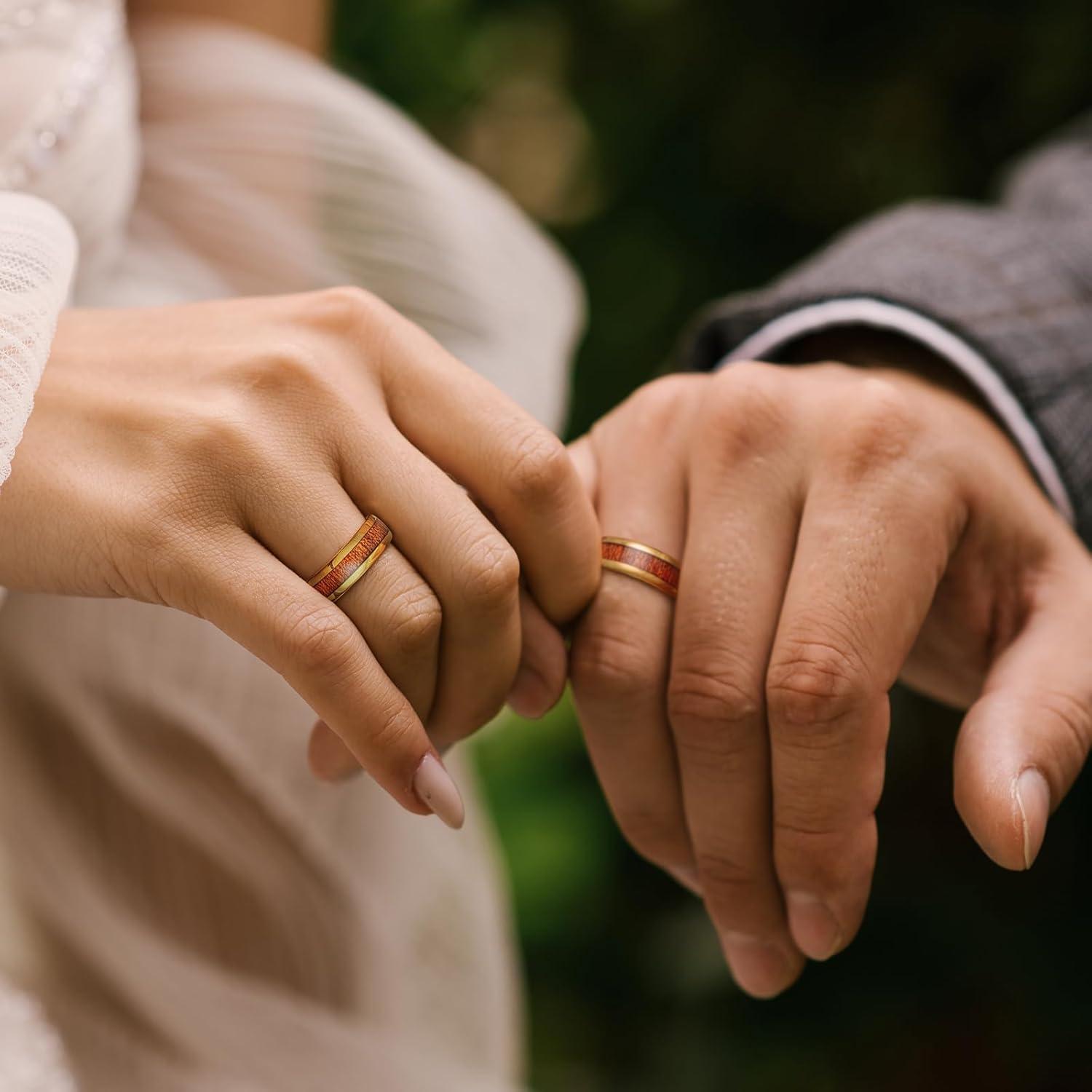 imageKing Will Nature Koa Wood Inlay Tungsten Carbide Wedding Ring 8mm SilverBlackGoldGreenRose GoldBlue Wedding Band for Men High Polished Anniversary Rings Comfort Fit Size 615Gold