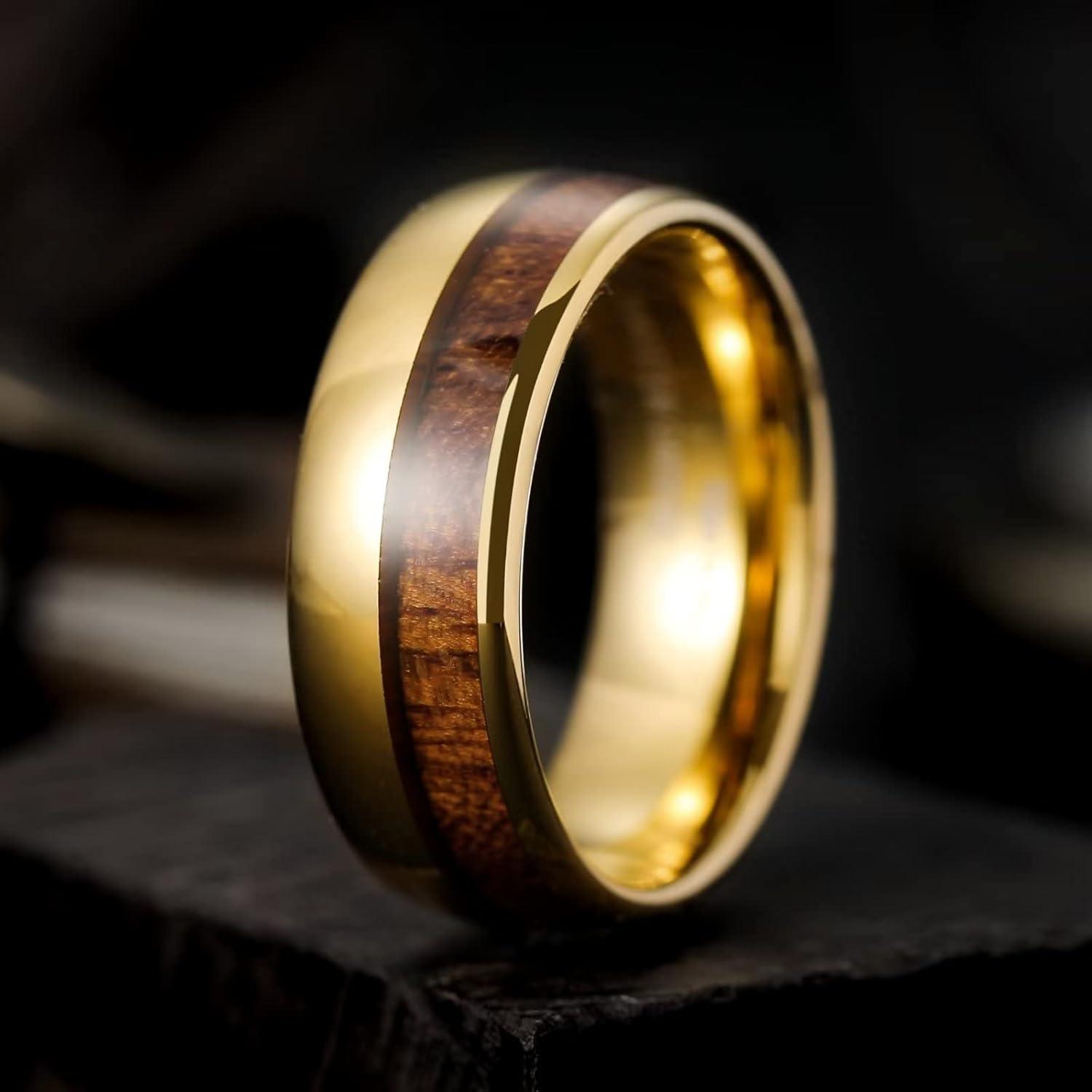 imageKing Will Nature Koa Wood Inlay Tungsten Carbide Wedding Ring 8mm SilverBlackGoldGreenRose GoldBlue Wedding Band for Men High Polished Anniversary Rings Comfort Fit Size 615gold thin wood