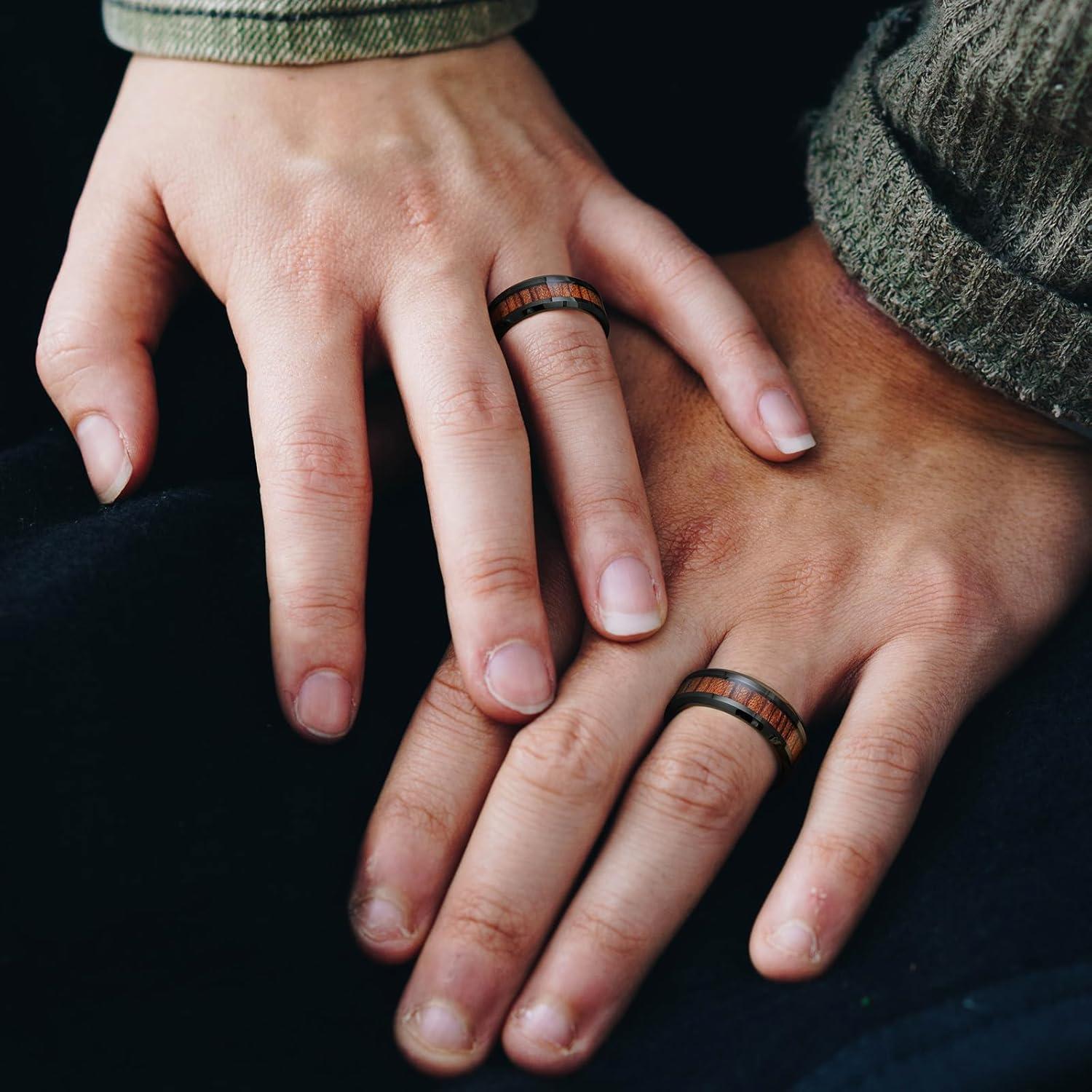 imageKing Will Nature Koa Wood Inlay Tungsten Carbide Wedding Ring 8mm SilverBlackGoldGreenRose GoldBlue Wedding Band for Men High Polished Anniversary Rings Comfort Fit Size 615Black