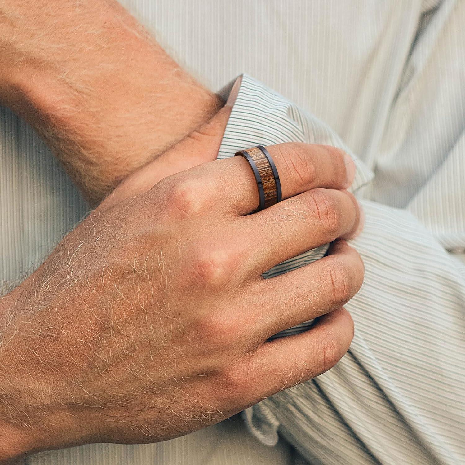 imageKing Will Nature Mens Wooden Wedding Band 78mm Black Mens Ceramic Wedding Ring with Polished Finish Brown Wood Inlay Comfort Fit Size 7148mm Black