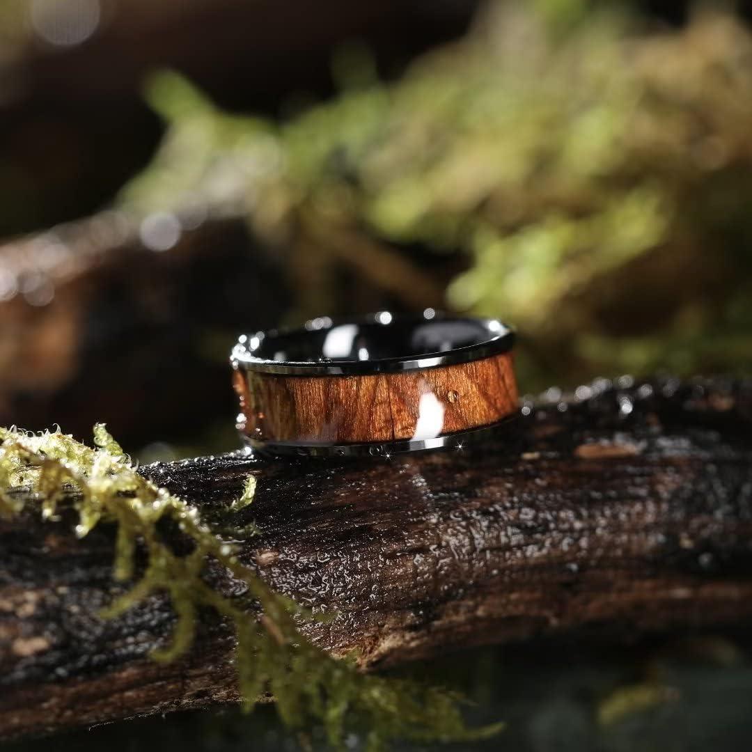 imageKing Will Nature Mens Wooden Wedding Band 78mm Black Mens Ceramic Wedding Ring with Polished Finish Brown Wood Inlay Comfort Fit Size 7148mm Brown Cherry Wood