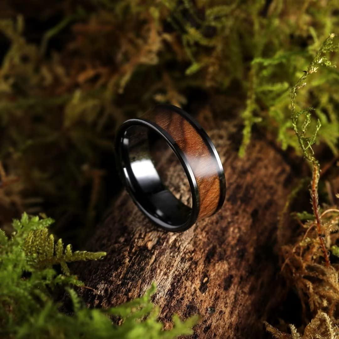 imageKing Will Nature Mens Wooden Wedding Band 78mm Black Mens Ceramic Wedding Ring with Polished Finish Brown Wood Inlay Comfort Fit Size 7148mm Brown Cherry Wood