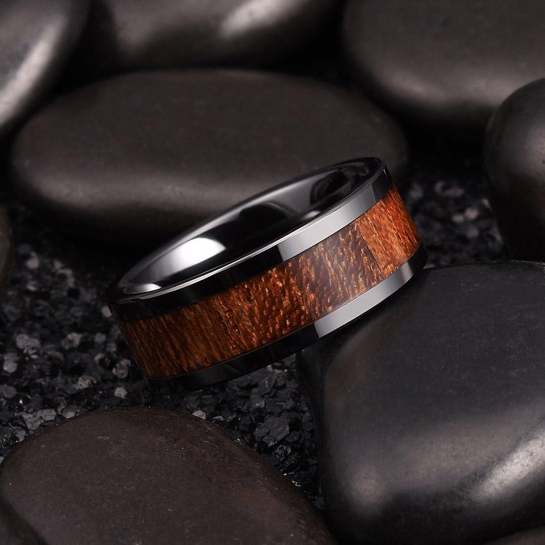 imageKing Will Nature Mens Wooden Wedding Band 78mm Black Mens Ceramic Wedding Ring with Polished Finish Brown Wood Inlay Comfort Fit Size 7148mm Brown Koa Wood