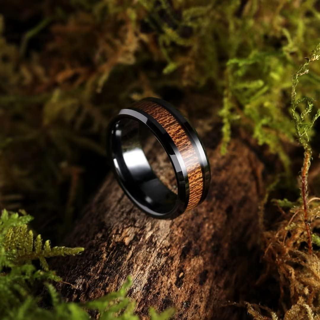 imageKing Will Nature Mens Wooden Wedding Band 78mm Black Mens Ceramic Wedding Ring with Polished Finish Brown Wood Inlay Comfort Fit Size 7148mm Brown Sapele Wood