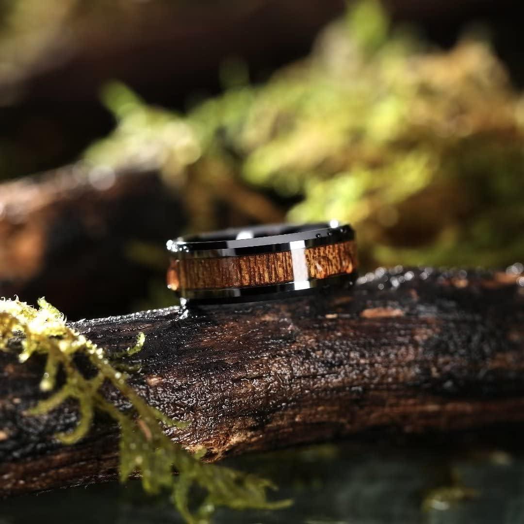 imageKing Will Nature Mens Wooden Wedding Band 78mm Black Mens Ceramic Wedding Ring with Polished Finish Brown Wood Inlay Comfort Fit Size 7148mm Brown Sapele Wood