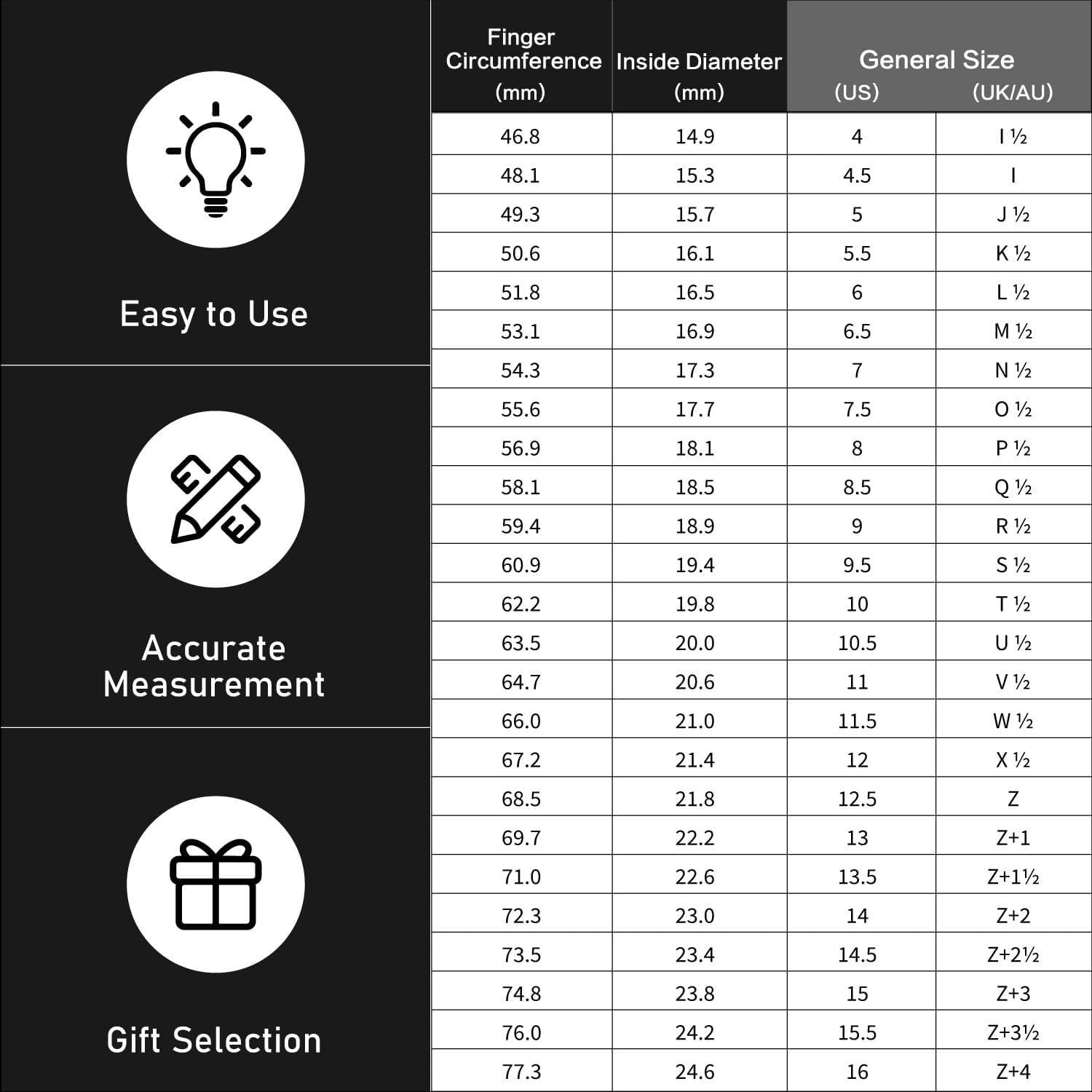 imageKing Will Ring Sizer Finger Ring Gauge Reusable Measuring Tool 013 with Half Size 27 PCSBlack Gold