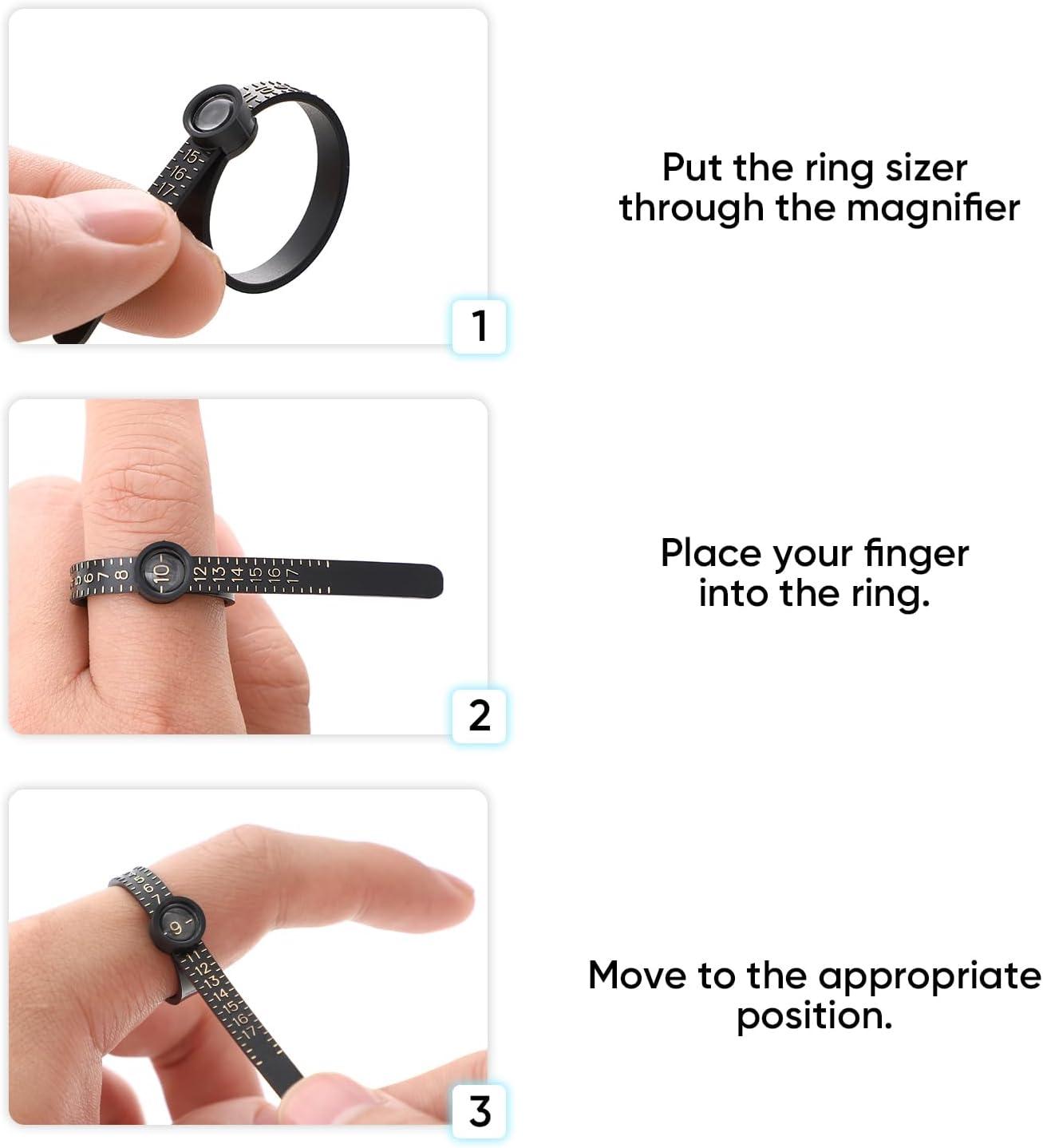 imageKing Will Ring Sizer Finger Ring Gauge Reusable Measuring Tool 013 with Half Size 27 PCSBlack Gold