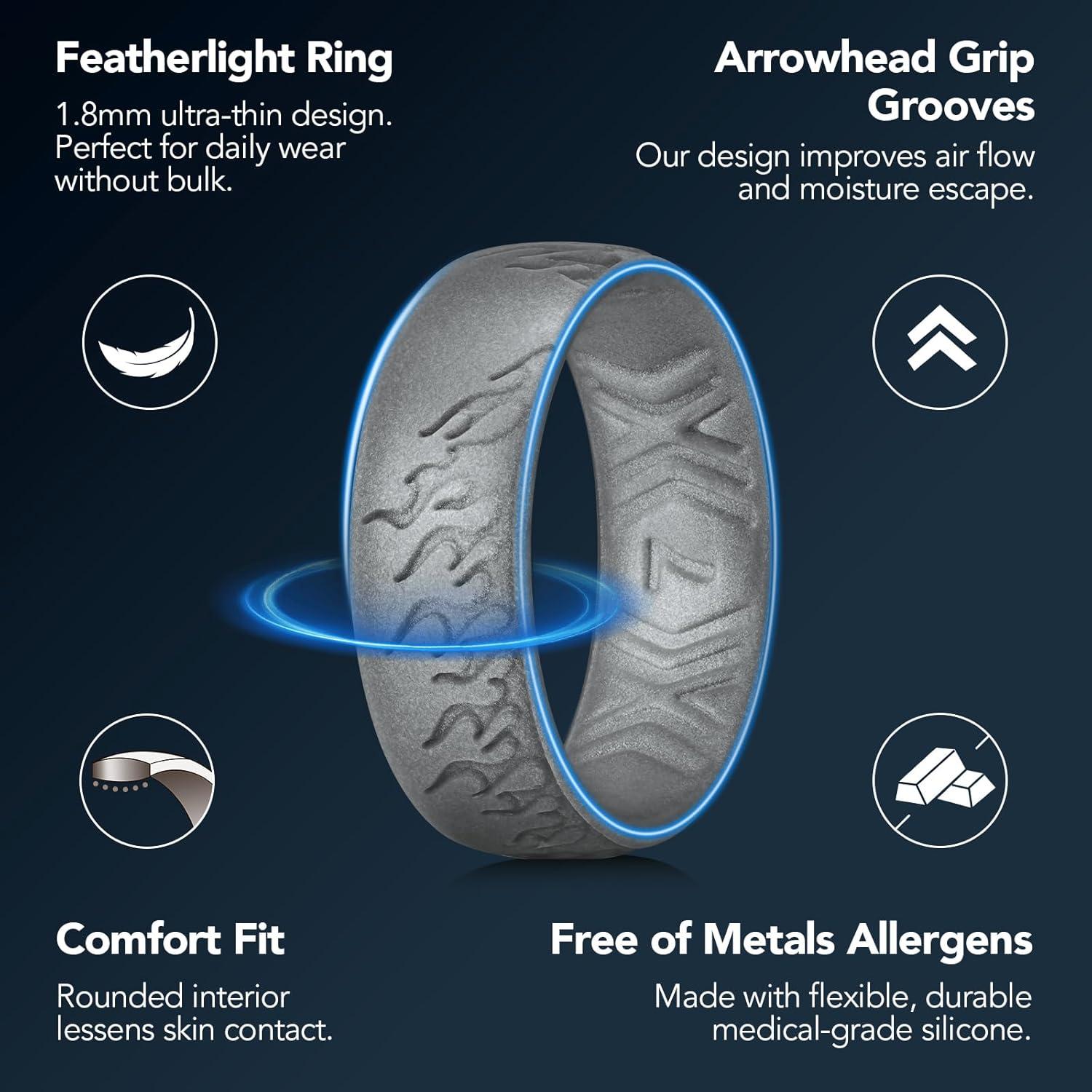 imageKing Will Silicone Ring for Men and Women 18mm Ultra Thick 66mm Width Dome Metallic Style Comfort Fit Breathable Durable Flexible Wedding BandMetallic Dark Gray