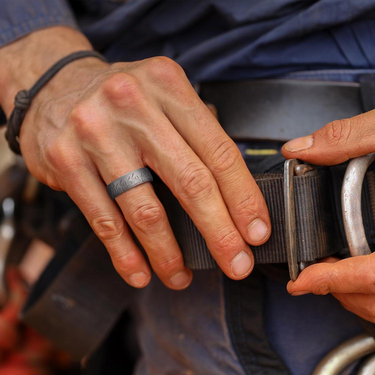 imageKing Will Silicone Ring for Men and Women 18mm Ultra Thick 66mm Width Dome Metallic Style Comfort Fit Breathable Durable Flexible Wedding BandMetallic Dark Gray