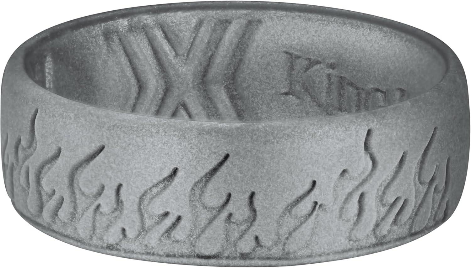 imageKing Will Silicone Ring for Men and Women 18mm Ultra Thick 66mm Width Dome Metallic Style Comfort Fit Breathable Durable Flexible Wedding BandMetallic Dark Gray