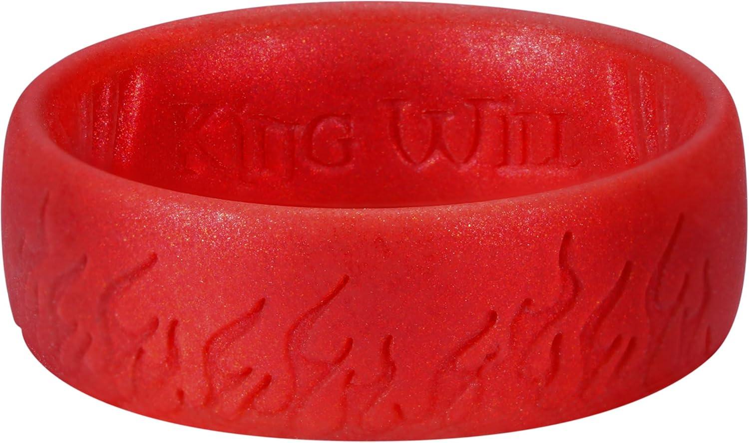 imageKing Will Silicone Ring for Men and Women 18mm Ultra Thick 66mm Width Dome Metallic Style Comfort Fit Breathable Durable Flexible Wedding BandRed