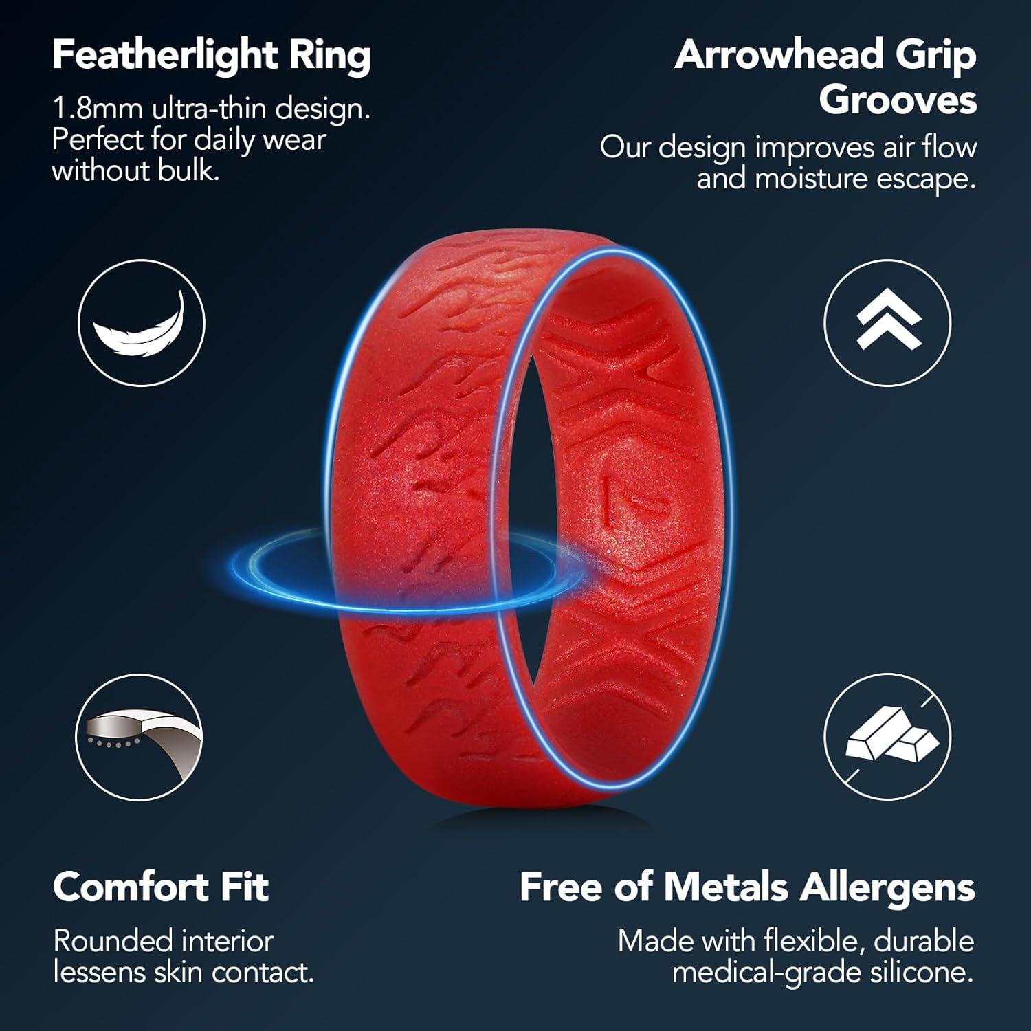 imageKing Will Silicone Ring for Men and Women 18mm Ultra Thick 66mm Width Dome Metallic Style Comfort Fit Breathable Durable Flexible Wedding BandRed