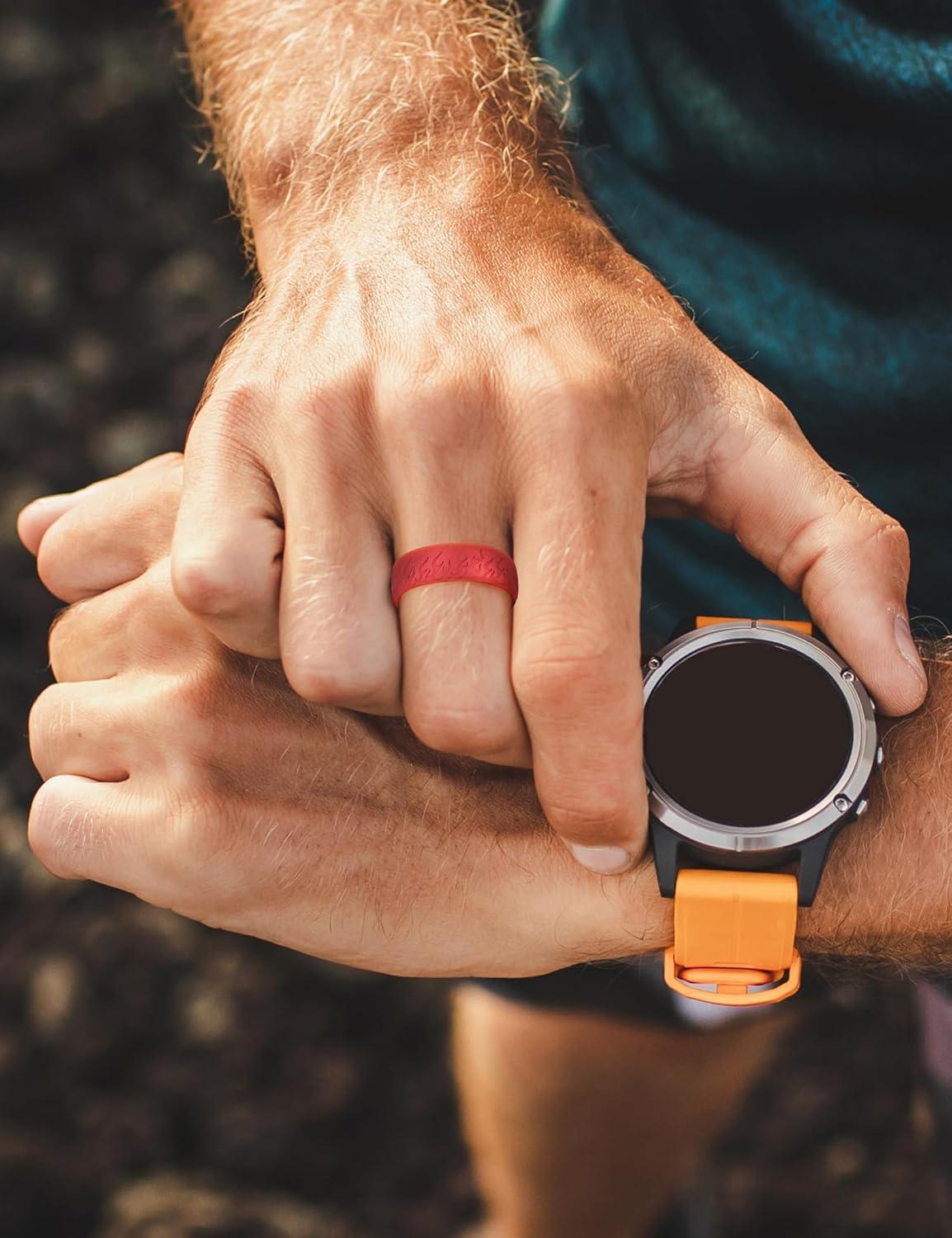 imageKing Will Silicone Ring for Men and Women 18mm Ultra Thick 66mm Width Dome Metallic Style Comfort Fit Breathable Durable Flexible Wedding BandRed