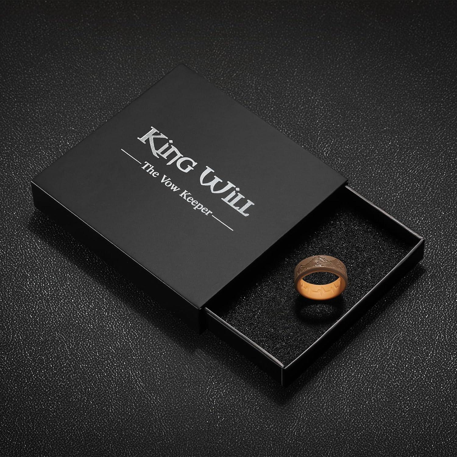 imageKing Will Silicone Rings For Men Brown ampamp Chestnut Yellow Rubber Wedding Bands with Unique Mountain Peak Design 8mm Wide 22mm Thick Comfort Fit Size 11