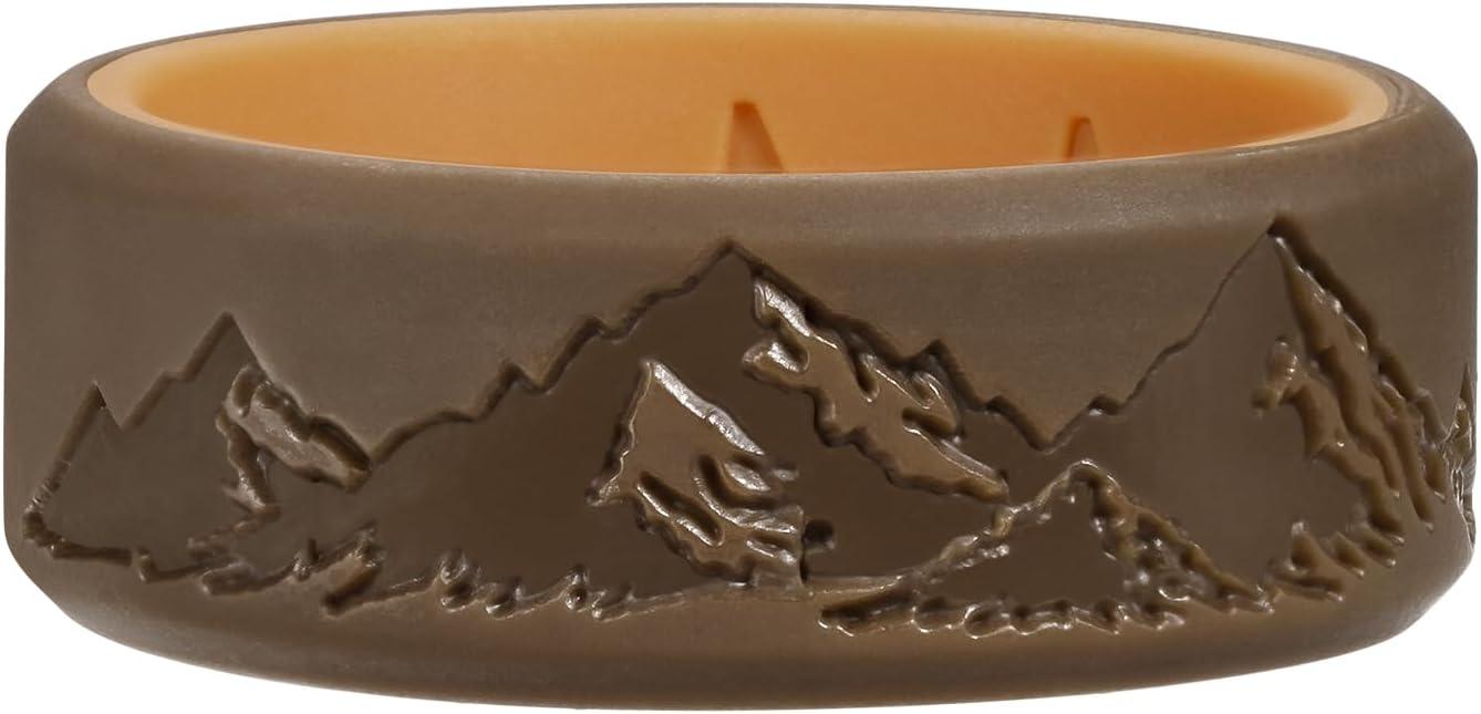 imageKing Will Silicone Rings For Men Brown ampamp Chestnut Yellow Rubber Wedding Bands with Unique Mountain Peak Design 8mm Wide 22mm Thick Comfort Fit Size 11