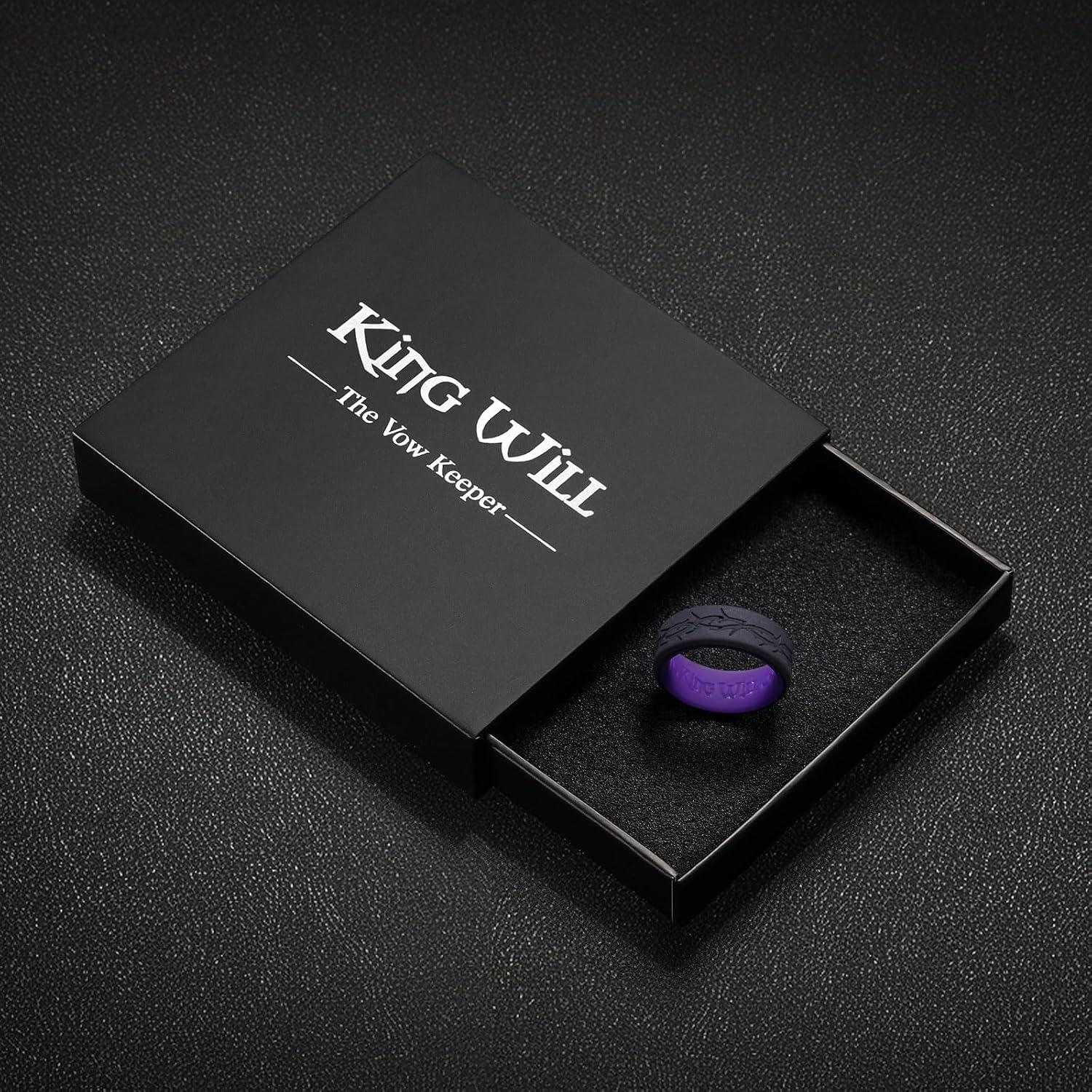 imageKing Will Silicone Rings For Men Rubber Wedding Bands with Unique Mountain Peak Design Multiple Colors 8mm Wide 22mm Thick Comfort Fit Size 713Black Purple Thorns