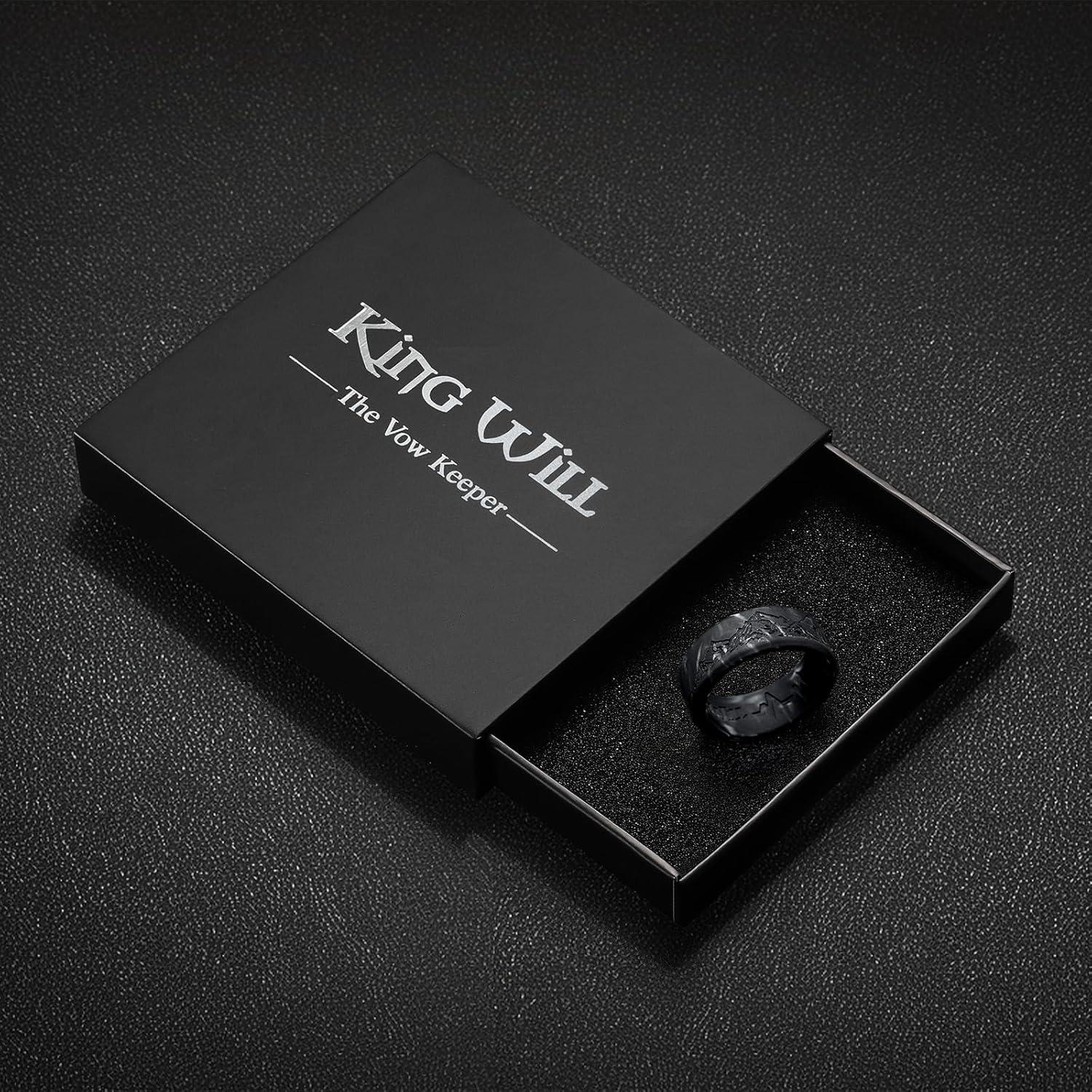 imageKing Will Silicone Rings For Men Rubber Wedding Bands with Unique Mountain Peak Design Multiple Colors 8mm Wide 22mm Thick Comfort Fit Size 713Black White Camouflage