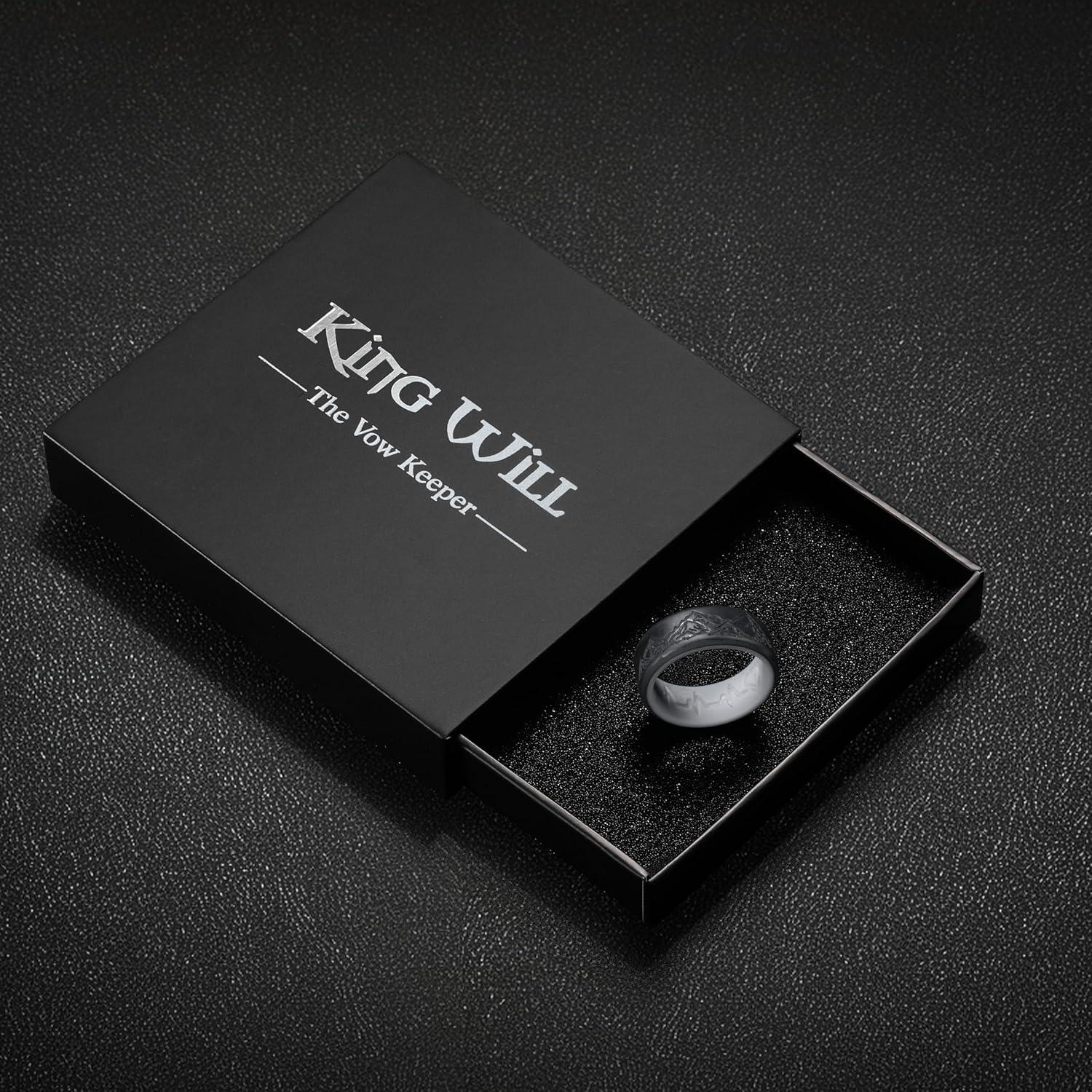 imageKing Will Silicone Rings For Men Rubber Wedding Bands with Unique Mountain Peak Design Multiple Colors 8mm Wide 22mm Thick Comfort Fit Size 713Black Gray