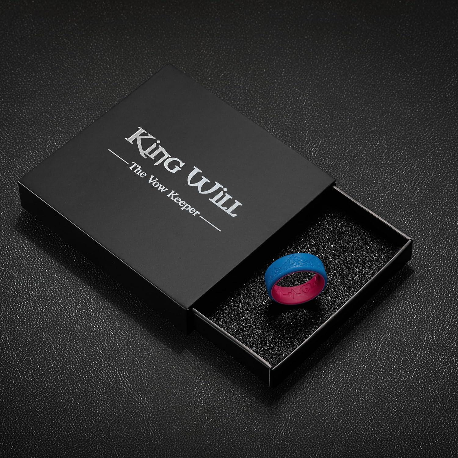 imageKing Will Silicone Rings For Men Rubber Wedding Bands with Unique Mountain Peak Design Multiple Colors 8mm Wide 22mm Thick Comfort Fit Size 713Blue Red